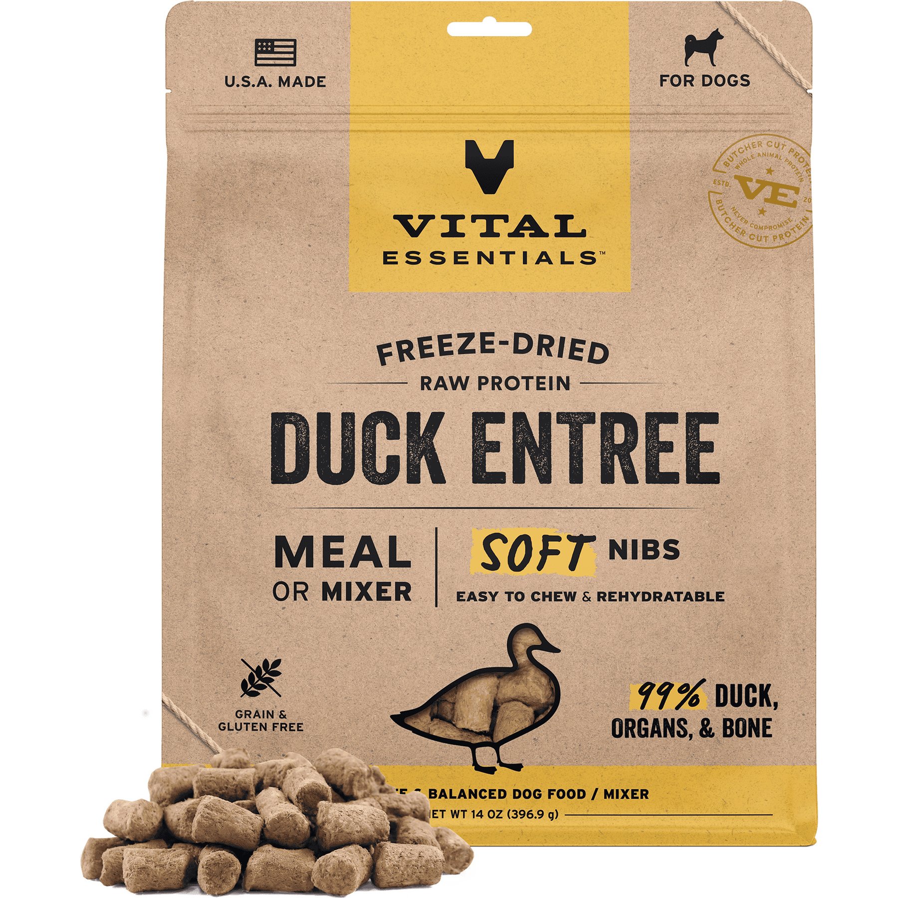 Vital Essentials Freeze-Dried Raw Duck Entree & Mixer Soft Nibs Dog Food