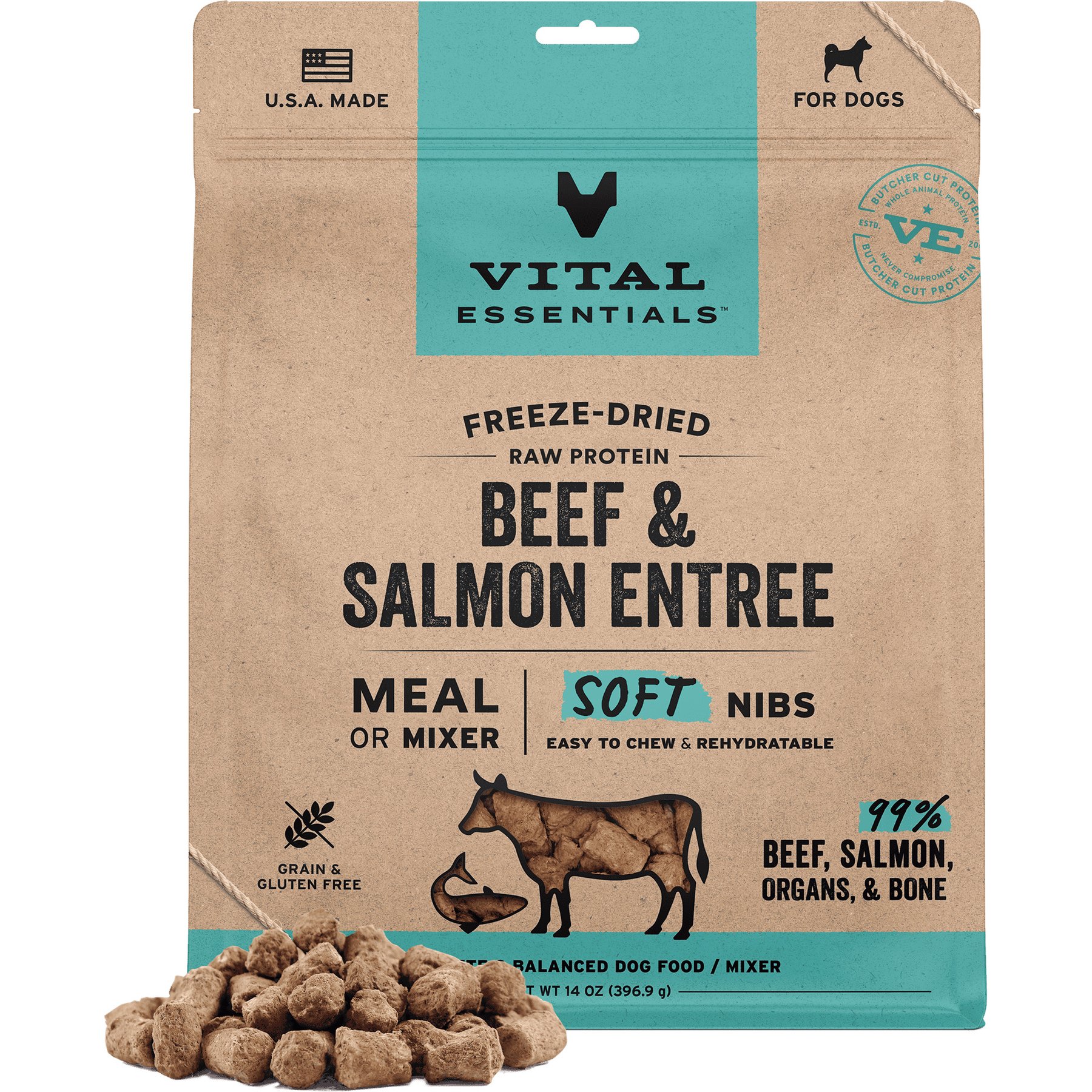 Vital Essentials Freeze-Dried Raw Beef & Salmon Entree & Mixer Soft Nibs Dog Food