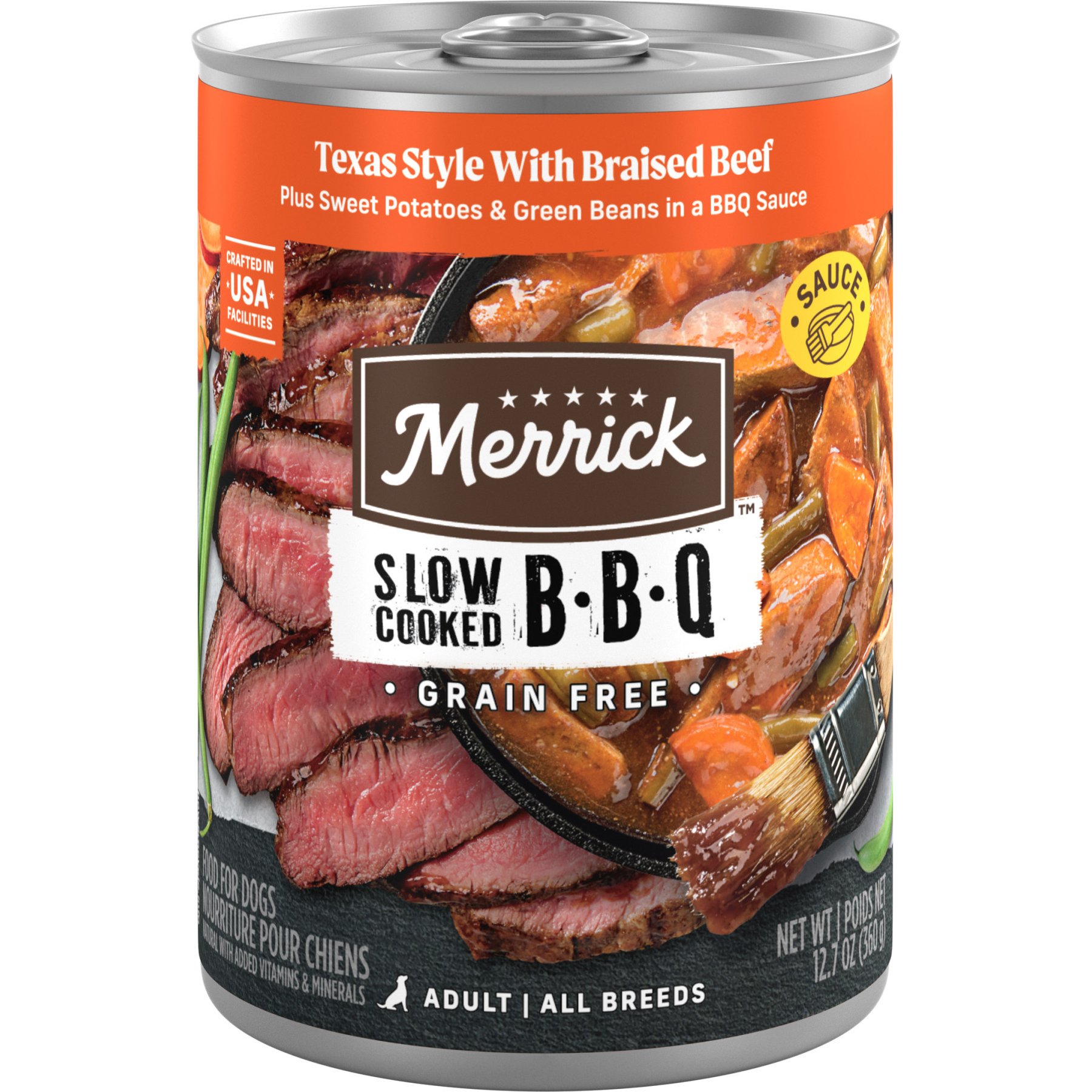 Merrick Grain-Free Wet Dog Food Slow-Cooked BBQ Texas Style with Braised Beef