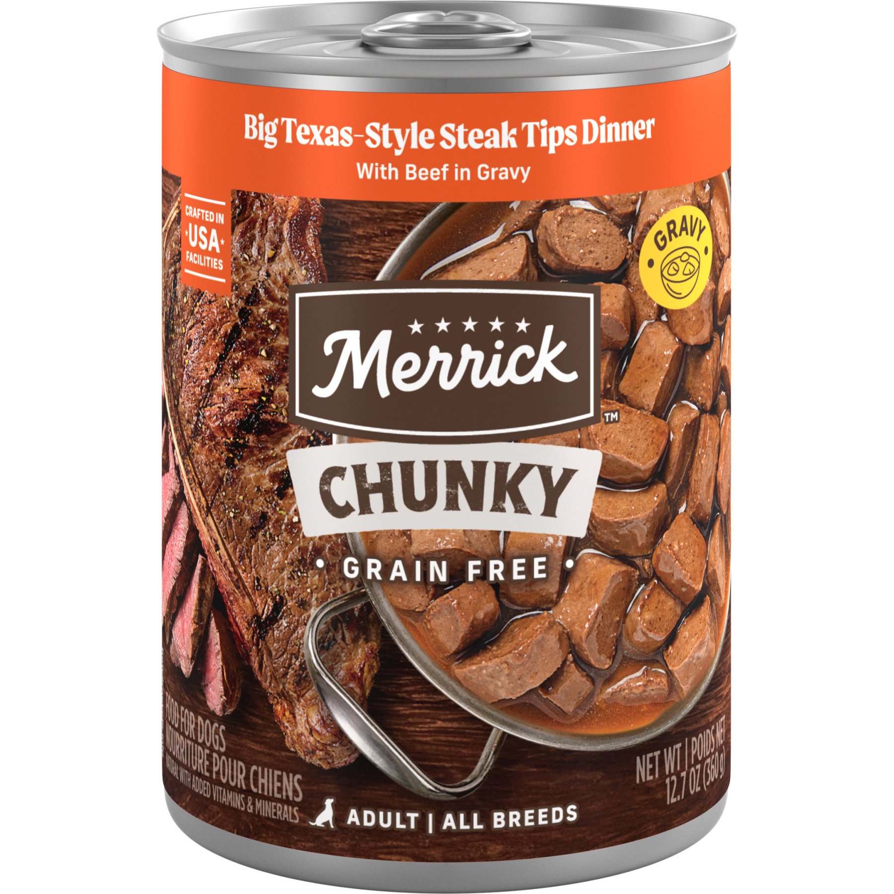 Merrick Chunky Grain-Free Wet Dog Food Big Texas Steak Tips Dinner
