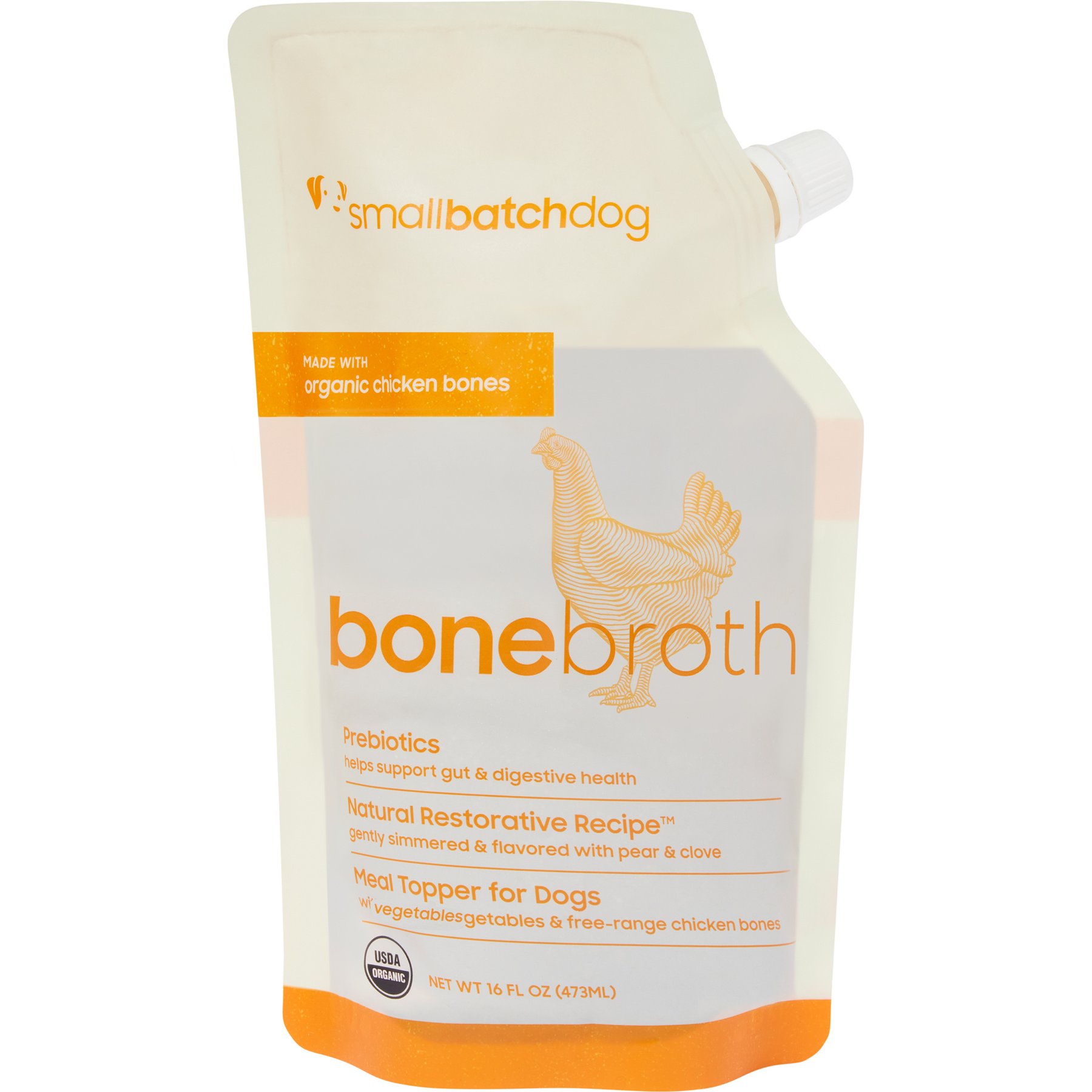 Smallbatch Pets Organic Shelf Stable Adult Chicken Bone Broth Grain-Free Liquid Wet Dog Food Topper, 16-fl oz bottle