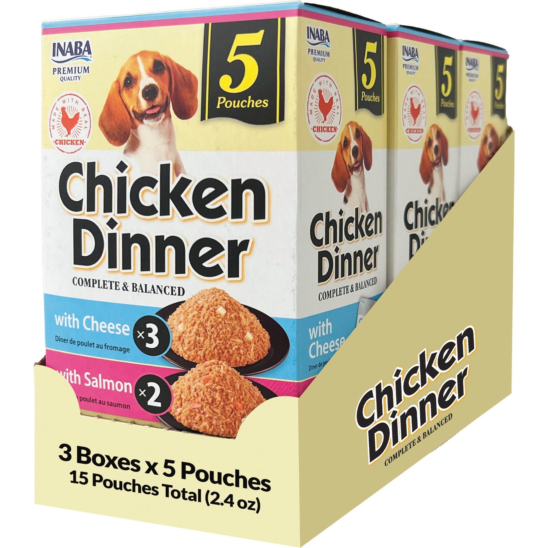 Inaba Chicken Dinner Cheese & Salmon Wet Dog Food, 2.4-oz pouch, case of 15