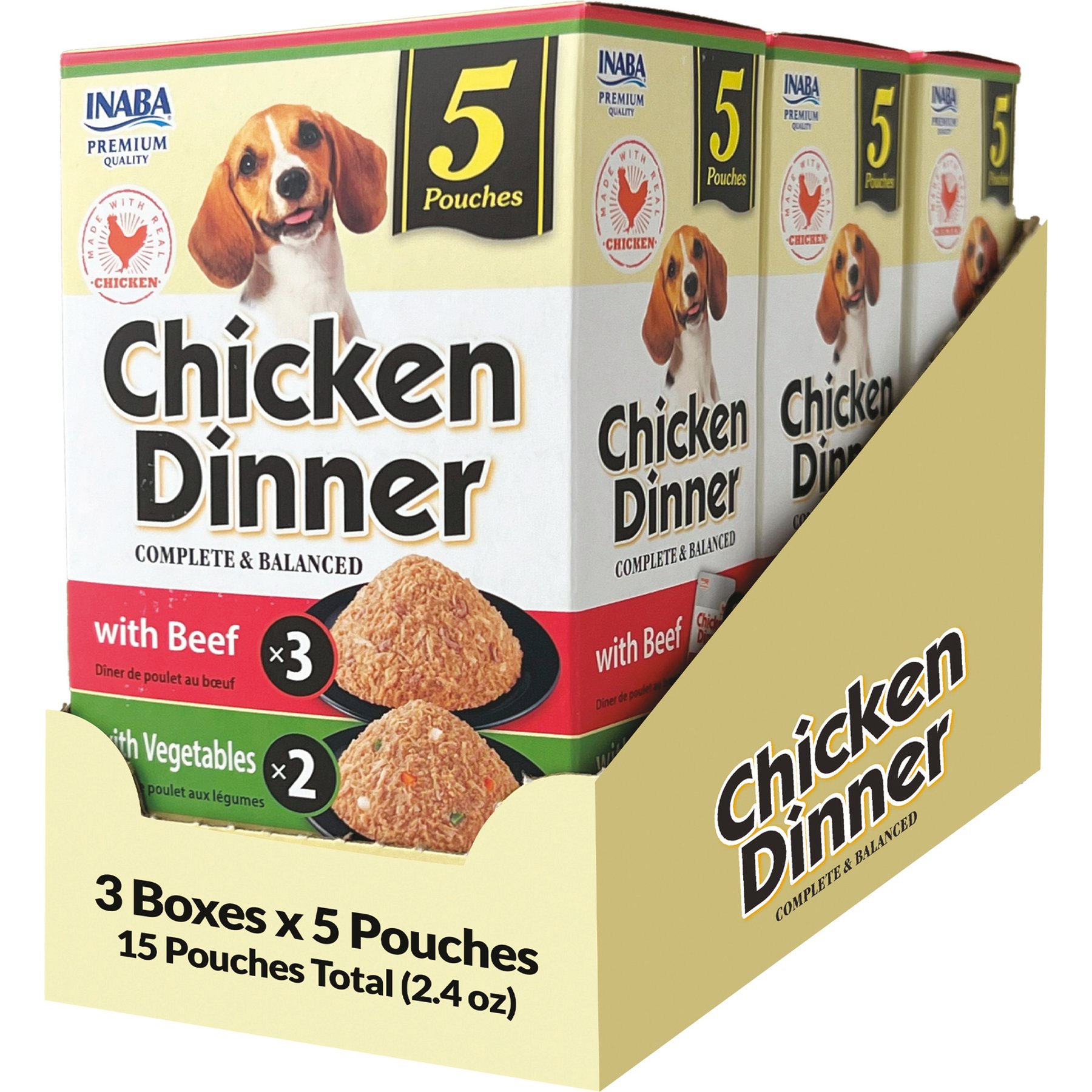 Inaba Chicken Dinner Beef & Vegetable Wet Dog Food, 2.4-oz pouch, case of 15