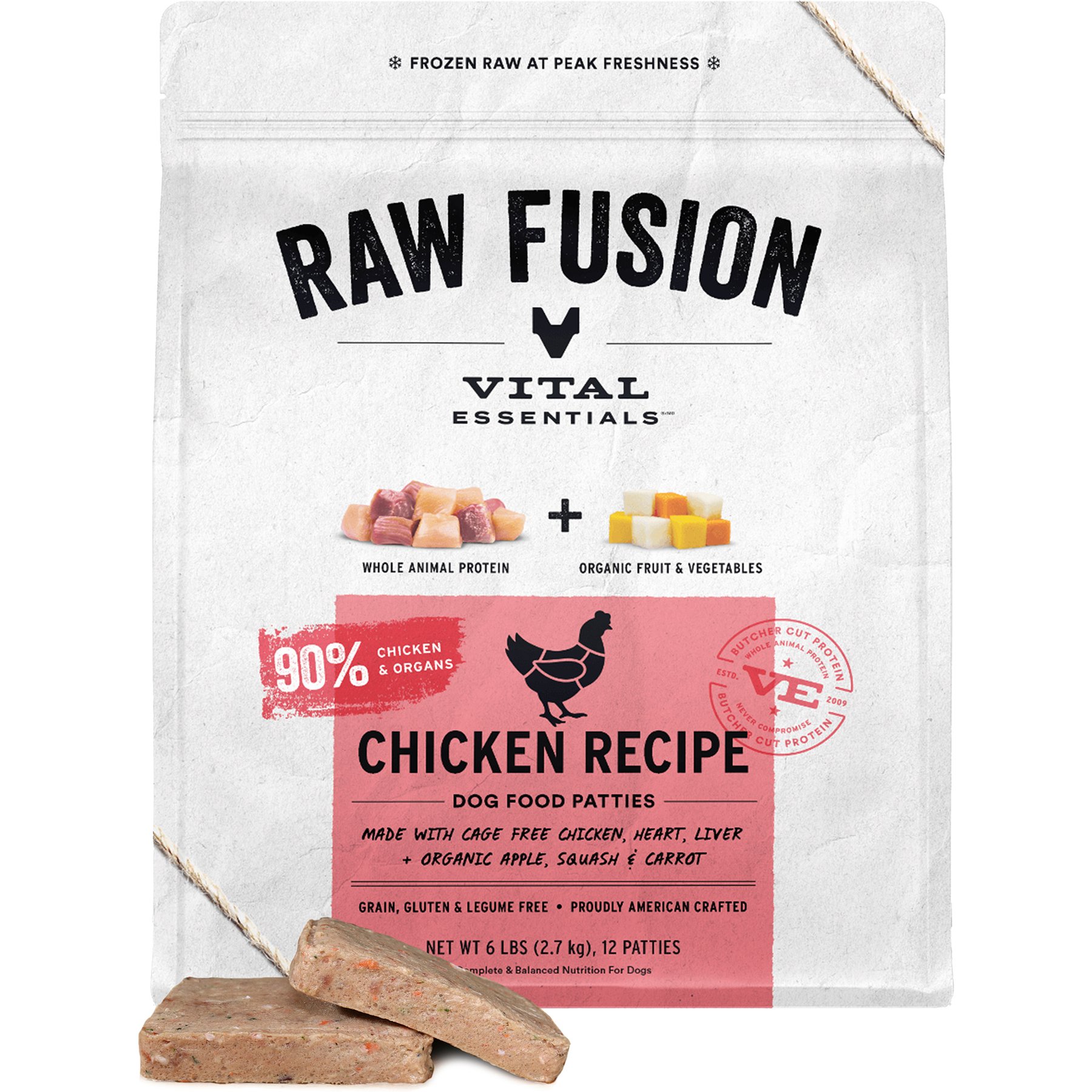 Vital Essentials RAW FUSION Frozen Raw Patties Grain-Free Chicken Recipe Dog Food