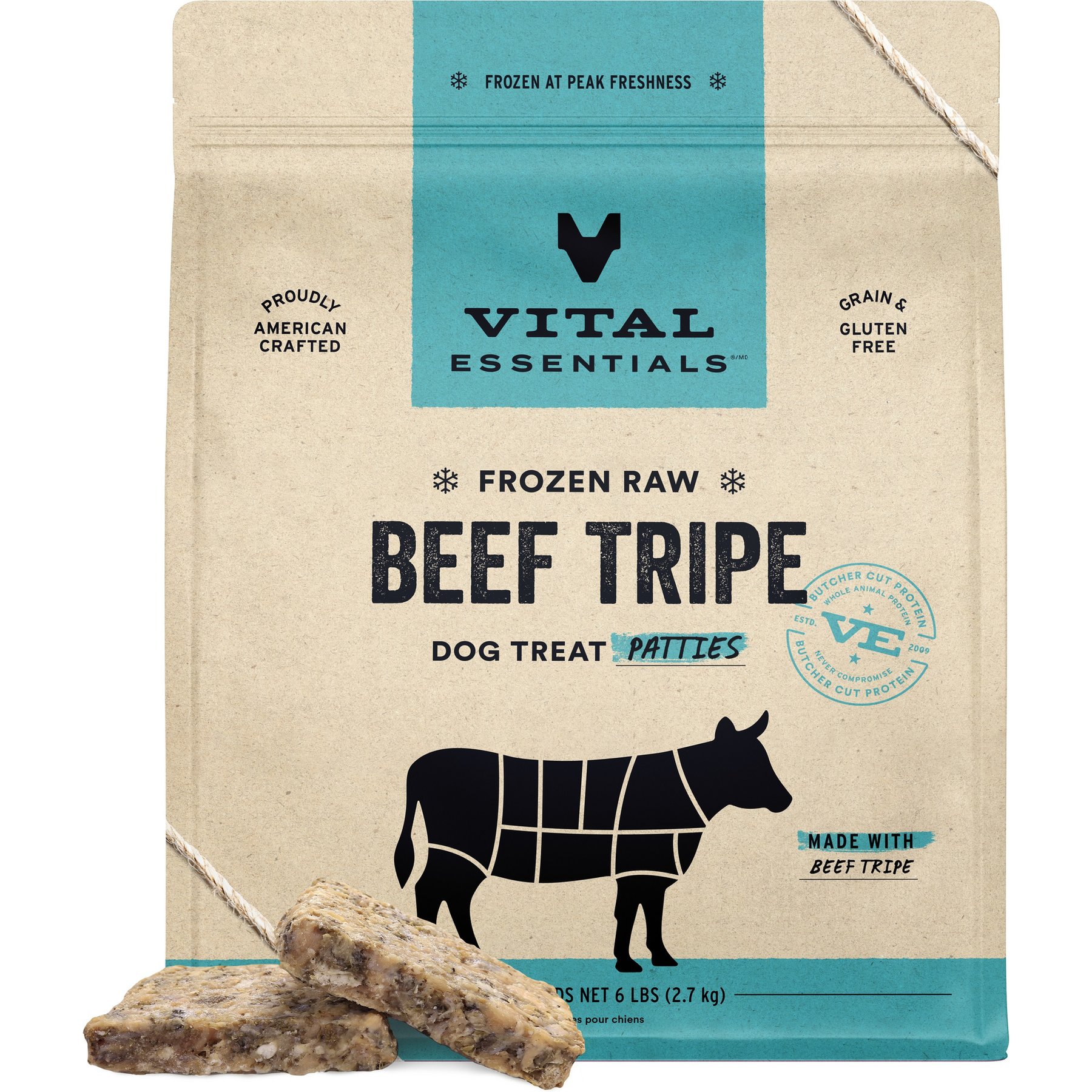 Vital Essentials Frozen Raw Patties Grain-Free Beef Tripe Dog Treat Patties Grain-Free