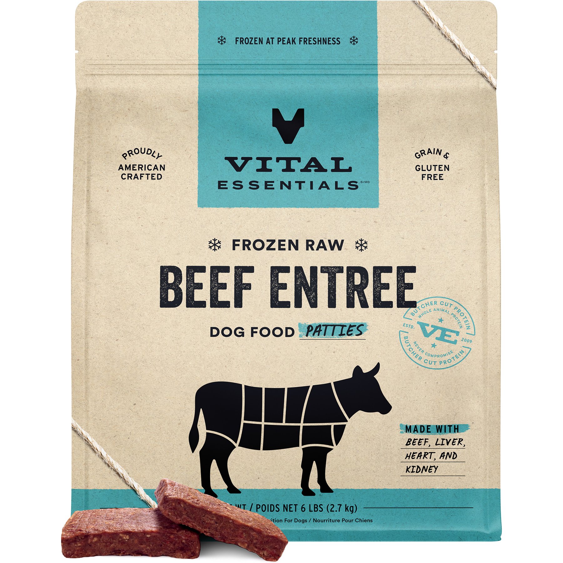 Vital Essentials Frozen Raw Patties Grain-Free Beef Entree Patties Grain-Free Dog Food