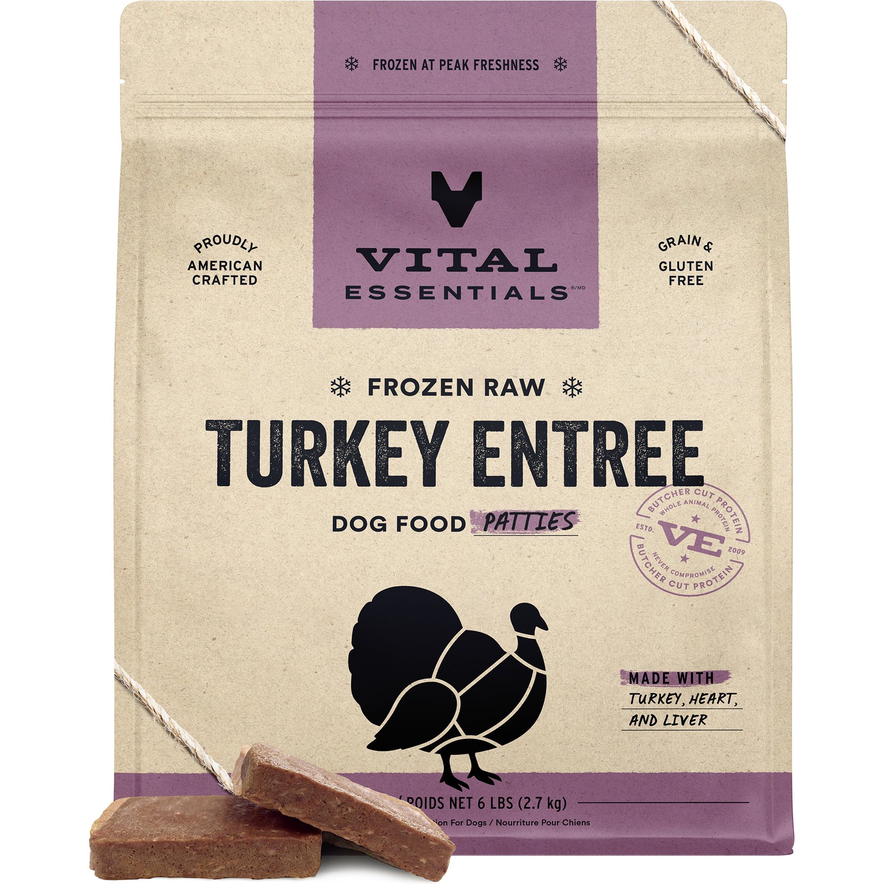 Vital Essentials Frozen Raw Patties Grain-Free Turkey Entree Dog Food