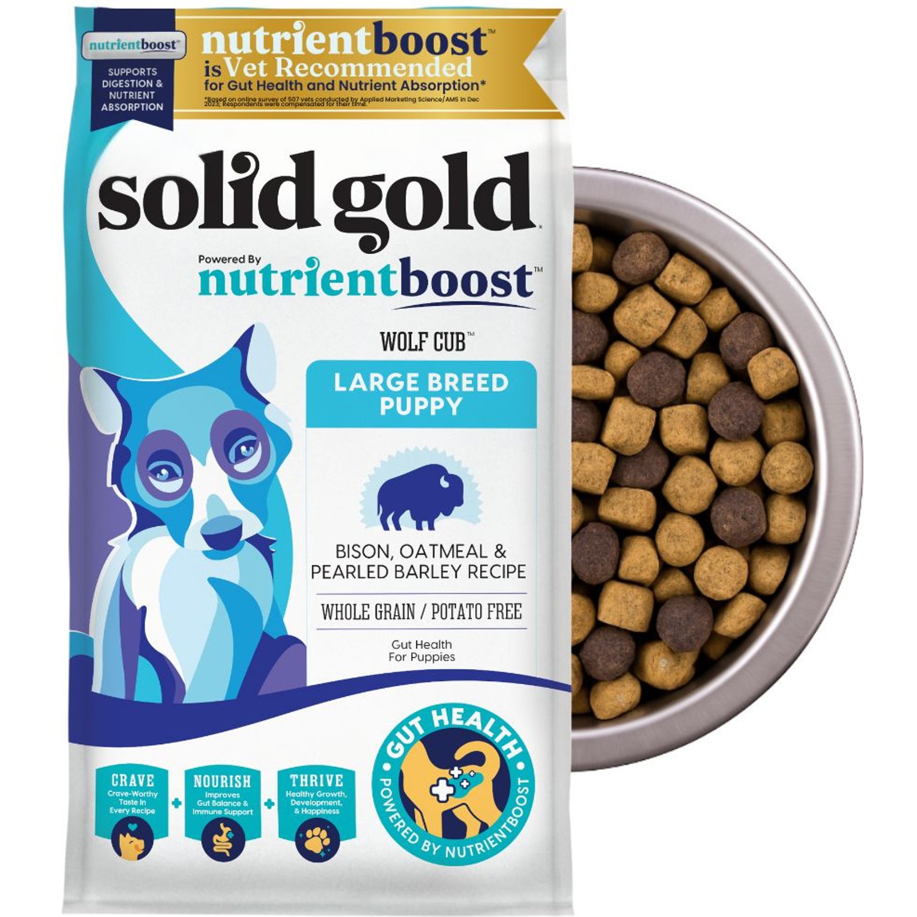 Solid Gold Large Breed Puppy Gut Health Real Bison & Oatmeal Whole Grain Dry Dog Food