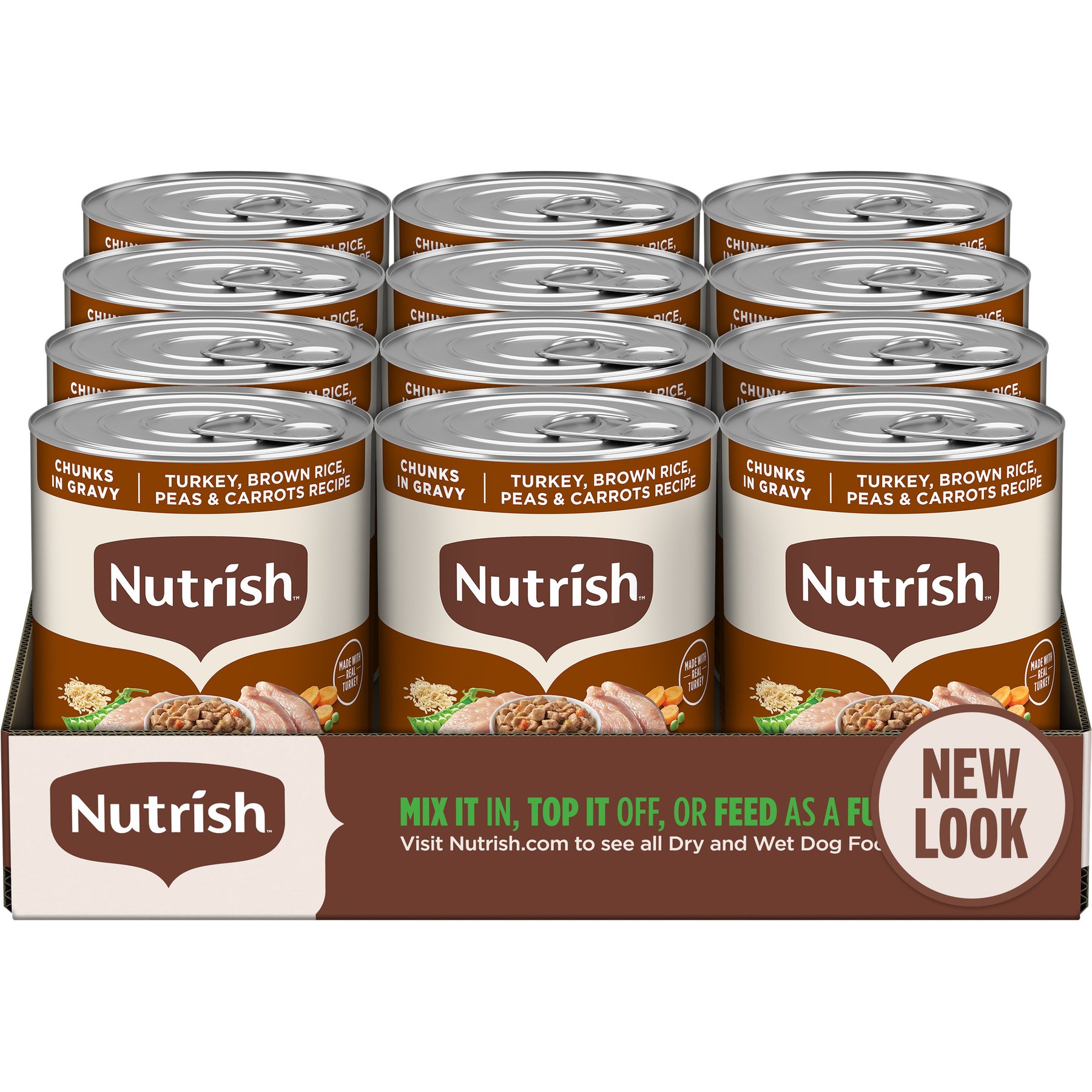 Nutrish Whole Health Blend Chunks in Gravy Turkey, Brown Rice, Peas & Carrots Canned Dog Food, 13-oz can, case of 12