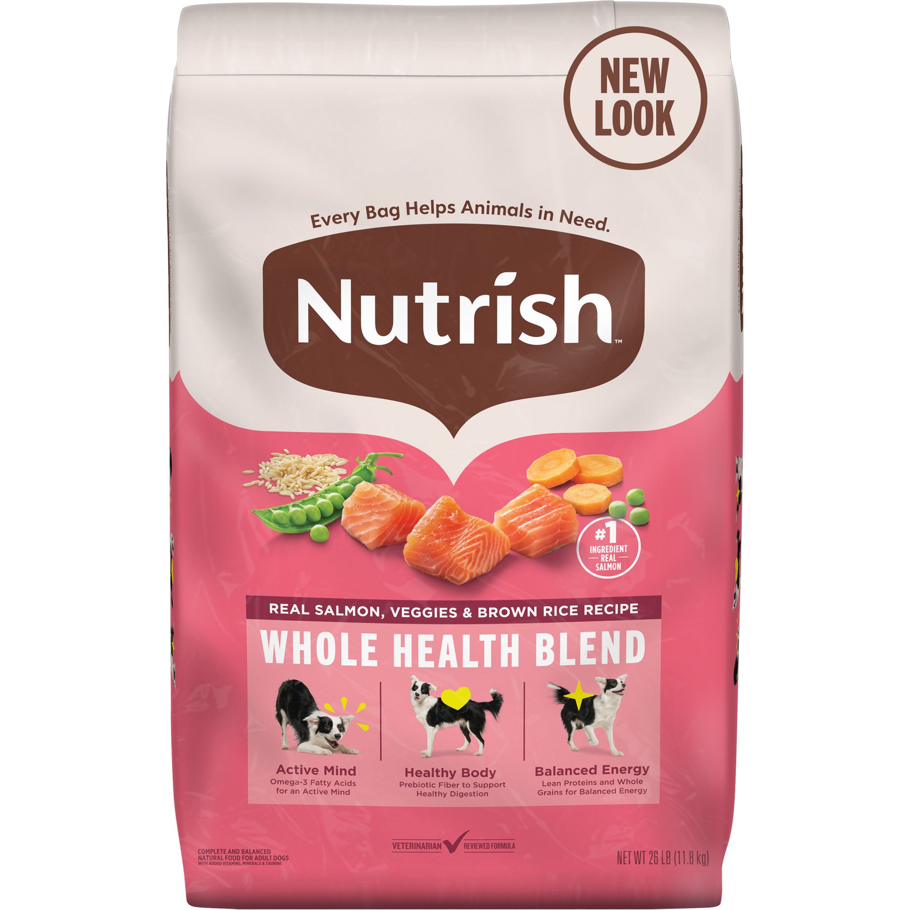 Nutrish Whole Health Blend Real Salmon, Veggies & Brown Rice Recipe Gentle Digestion Dry Dog Food