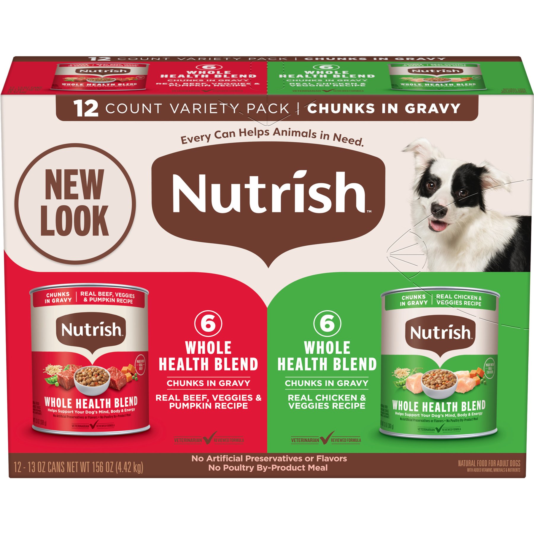 Nutrish Whole Health Blend Chunks in Gravy Variety Pack Dog Wet Food, 13-oz can, 12 count