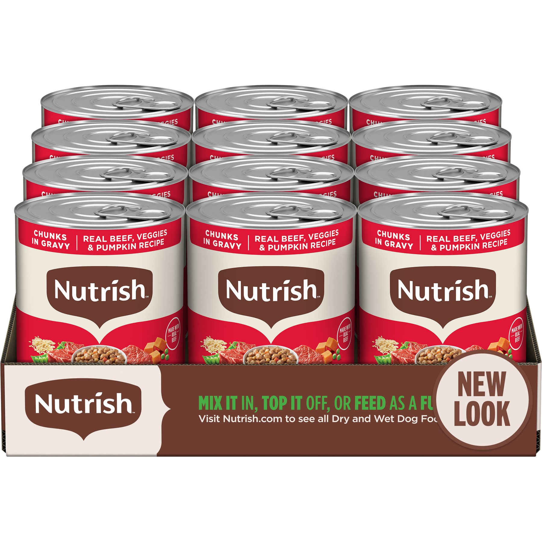 Nutrish Whole Health Blend Chunks in Gravy Real Beef & Veggies Dog Wet Food, 13-oz can, 12 count
