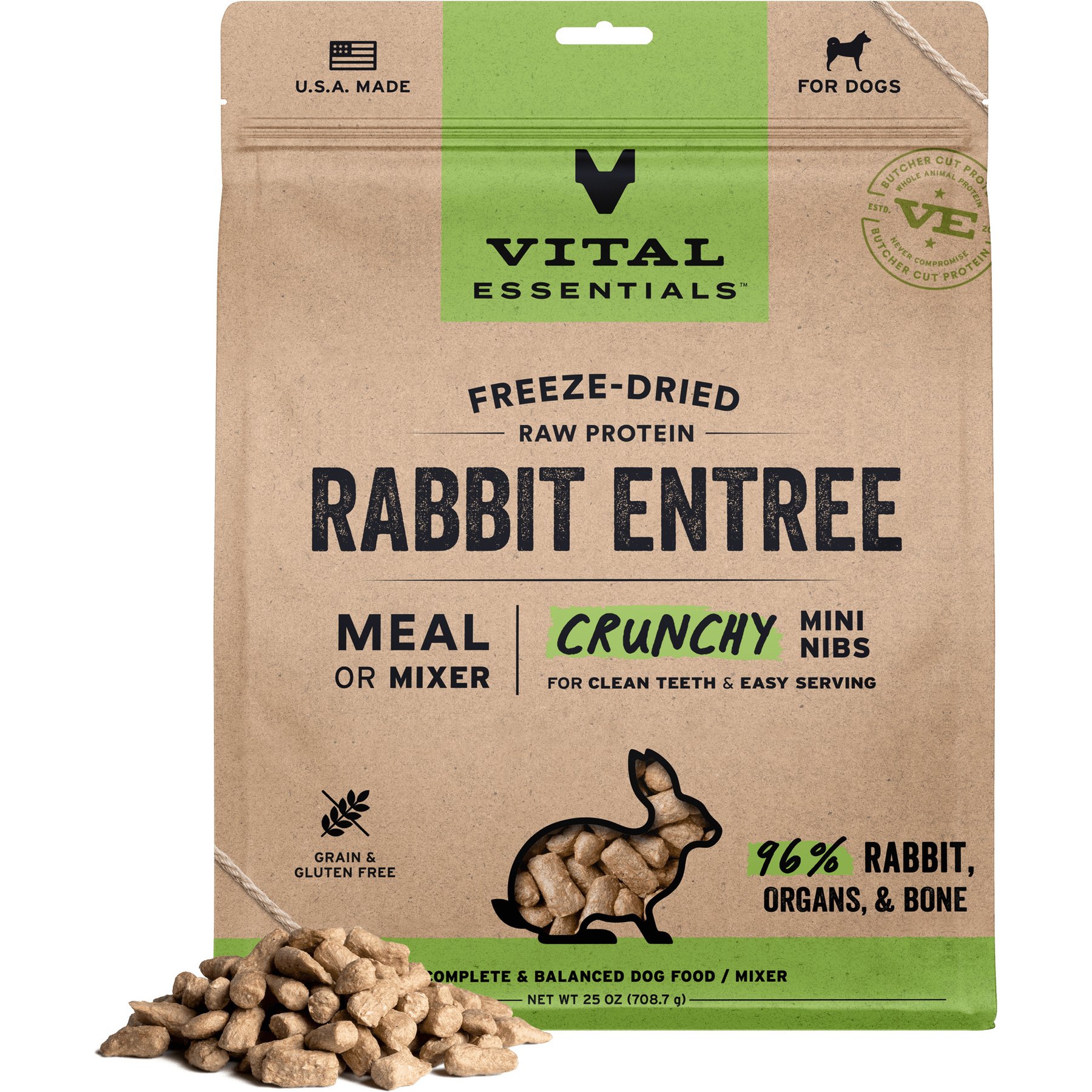 Vital Essentials Freeze-Dried Raw Rabbit Entree & Mixer Dog Food Crunchy Mini Nibs