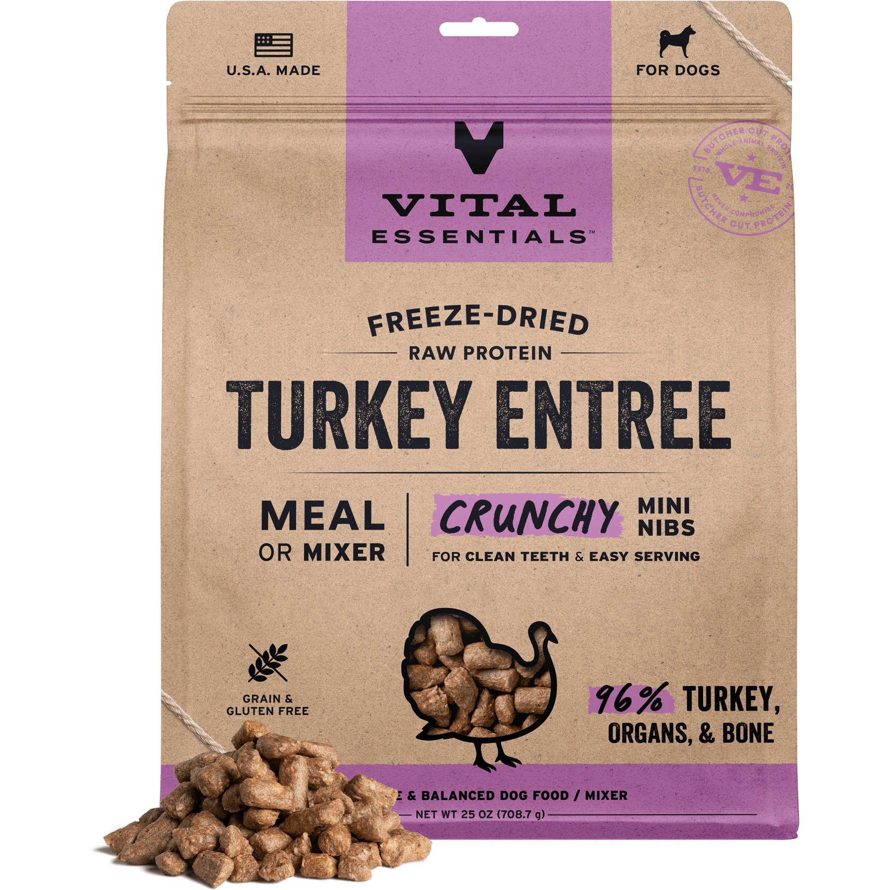 Vital Essentials Freeze-Dried Raw Turkey Entree & Mixer Dog Food Crunchy Mini Nibs