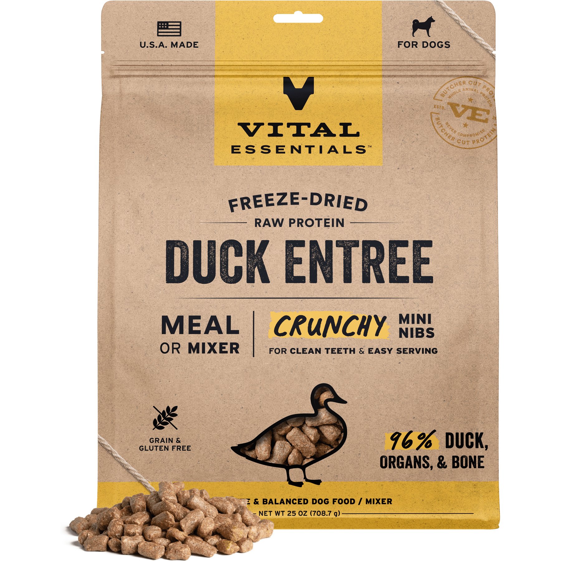 Vital Essentials Freeze-Dried Raw Duck Entree & Mixer Dog Food Crunchy Mini Nibs