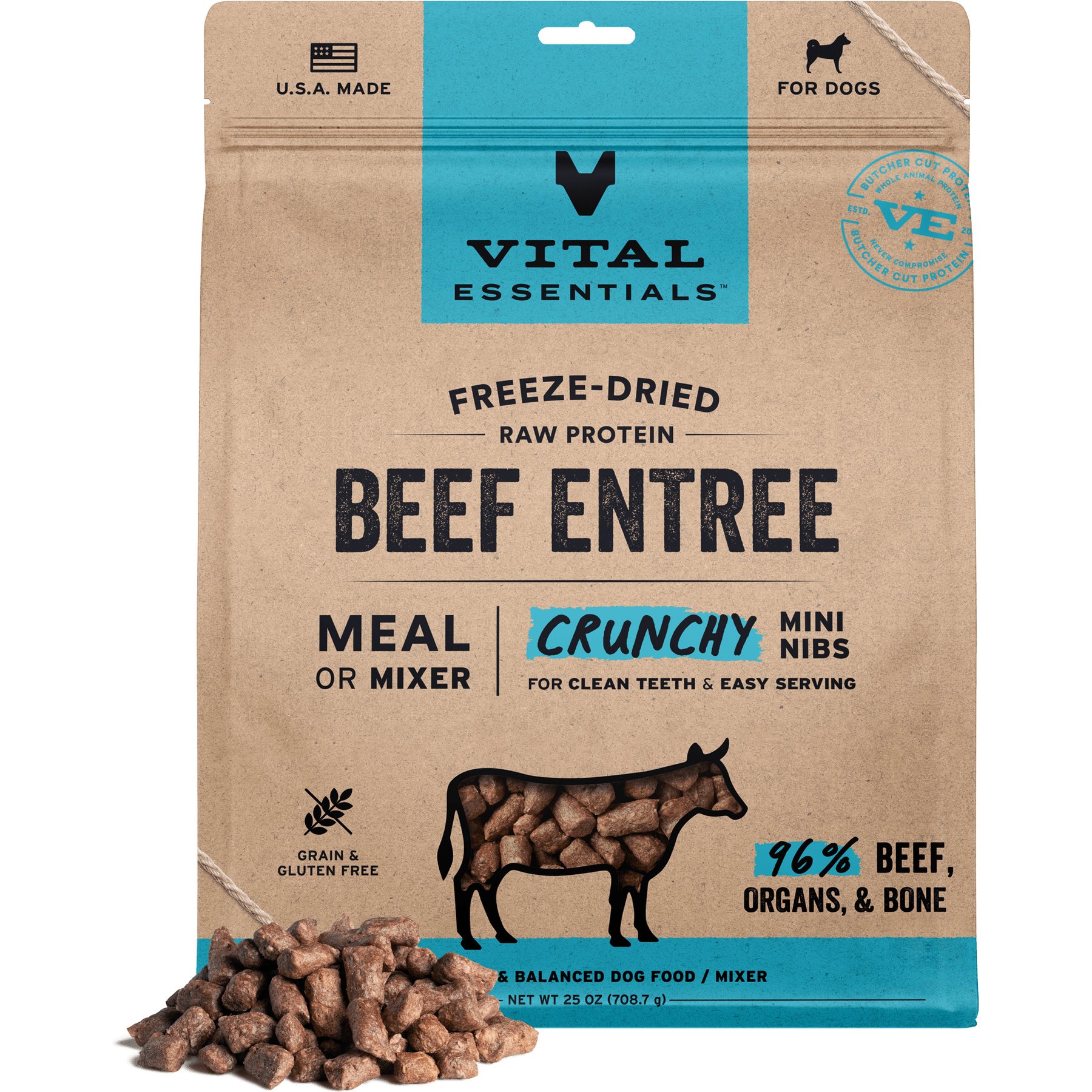 Vital Essentials Freeze-Dried Raw Beef Entree & Mixer Dog Food Crunchy Mini Nibs