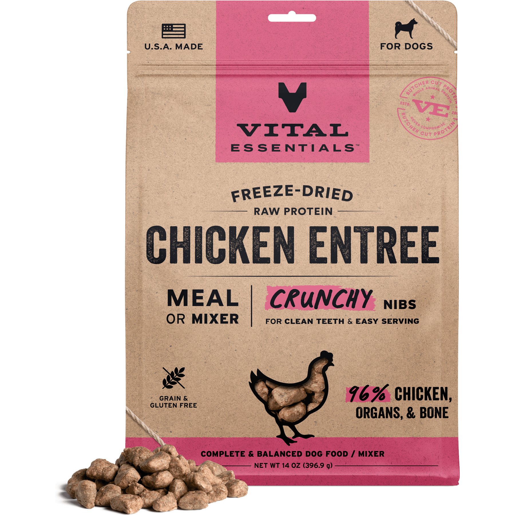 Vital Essentials Freeze-Dried Raw Chicken Entree & Mixer Dog Food Crunchy Nibs