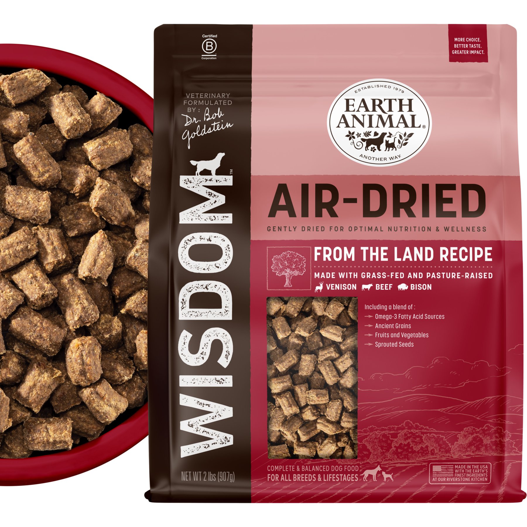 Earth Animal Wisdom Air-Dried From the Land Recipe with Venison, Beef, & Bison Premium Natural Dog Food