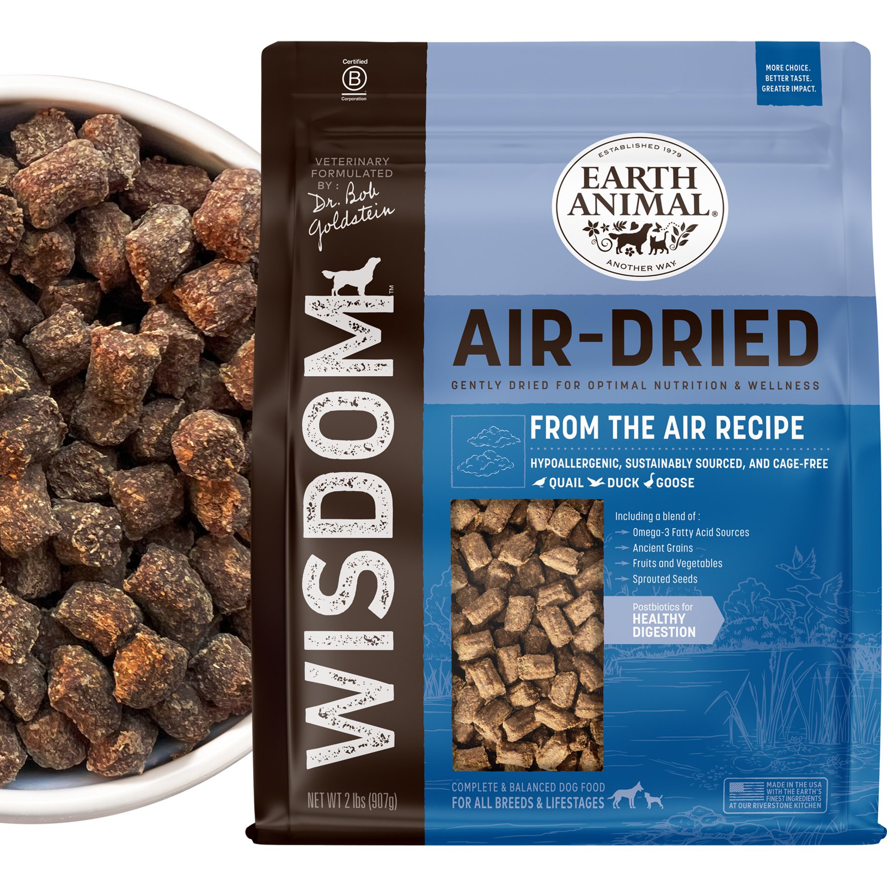 Earth Animal Wisdom Air-Dried From the Air Recipe with Quail, Duck, & Goose Premium Natural Dog Food