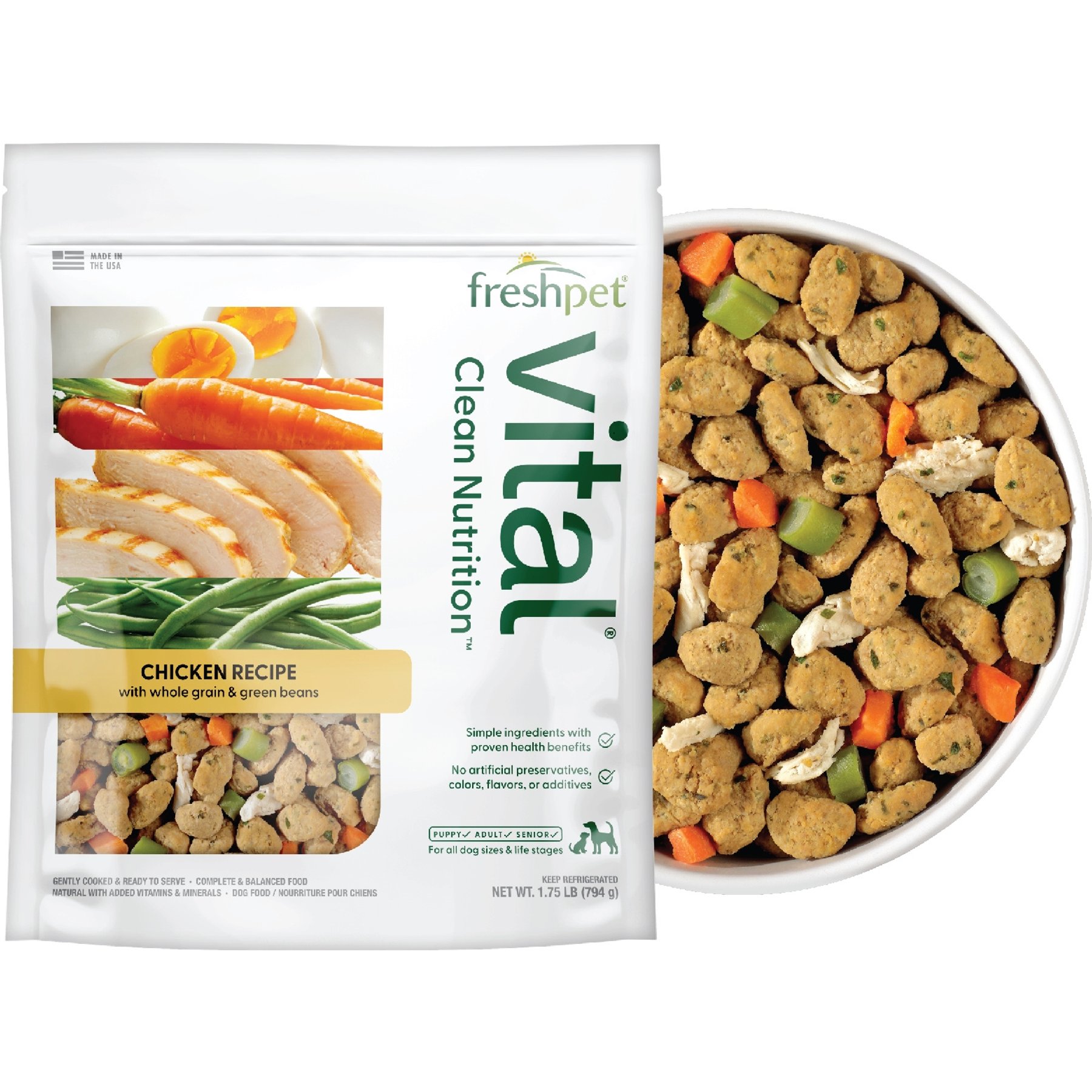 Freshpet Vital Chicken Recipe Fresh Dog Food, 1.75-lb bag, case of 4