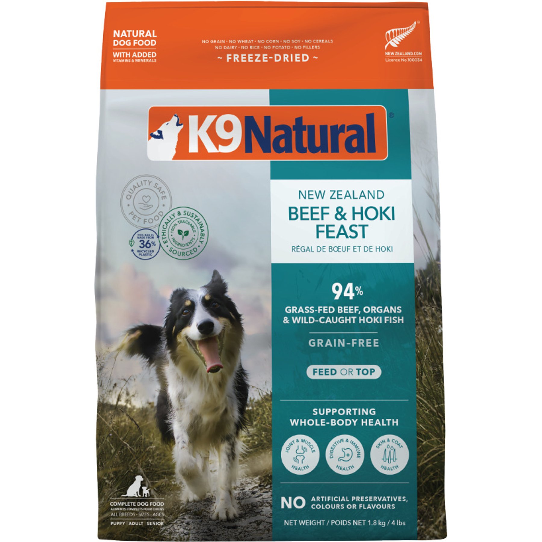 K9 Natural New Zealand Hoki & Beef Feast Grain-Free Freeze-Dried Dog Food