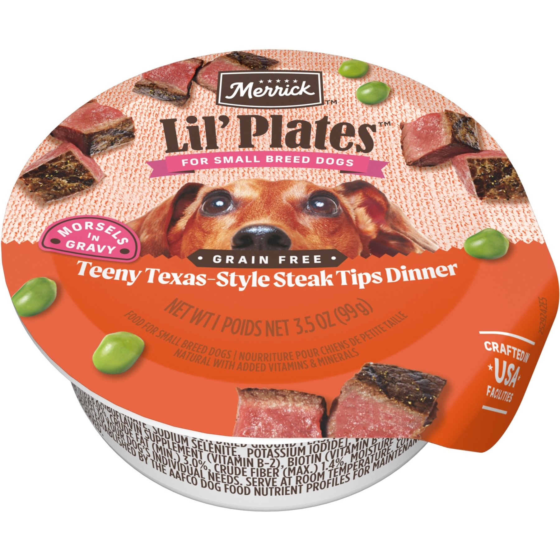 Merrick Lil' Plates Premium Grain-Free Small Breed Wet Dog Food Teeny Texas Steak Tips Dinner Recipe