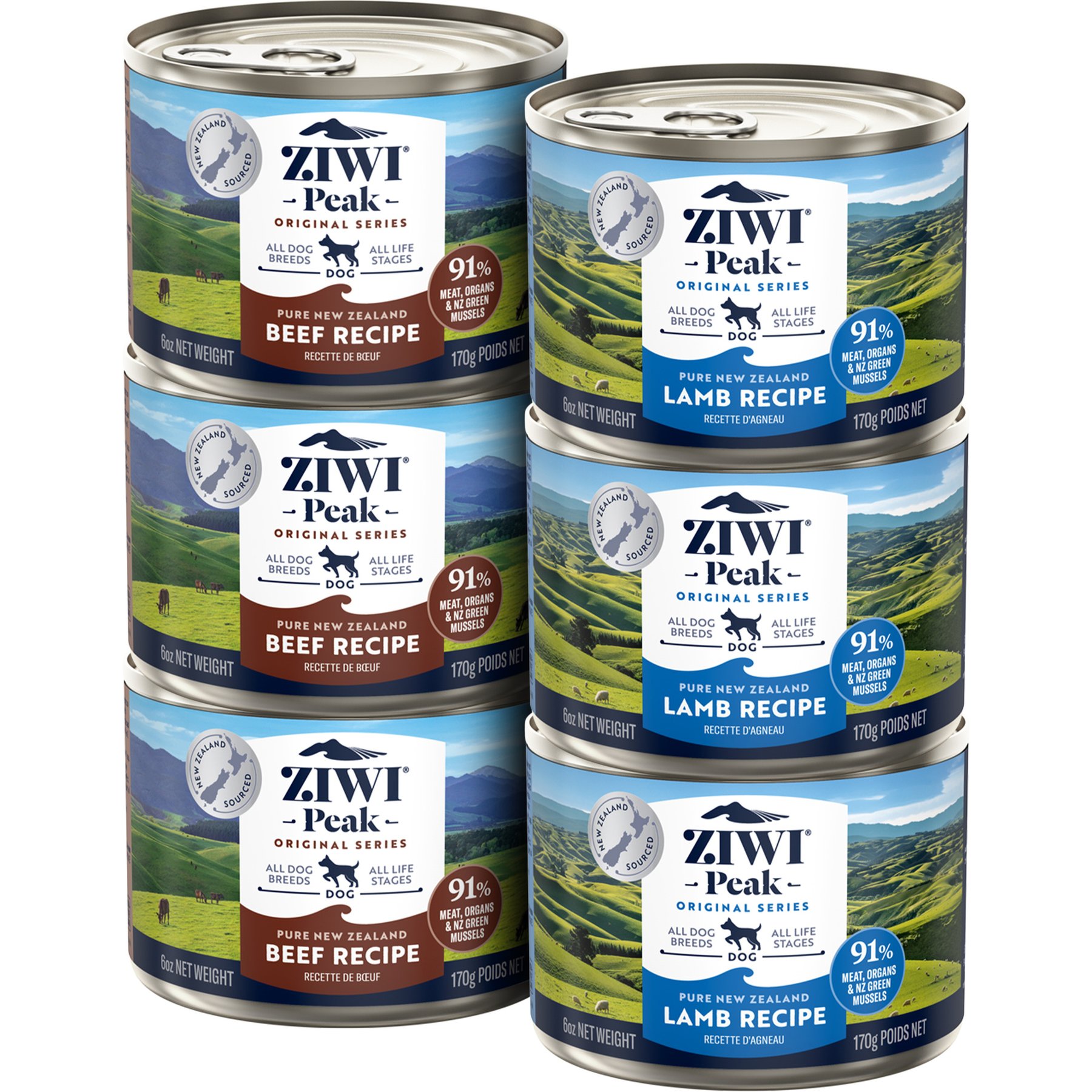 ZIWI Peak Variety Pack Adult Grain-Free Beef, Lamb Pate Canned Dog Food, 6-oz can, case of 6