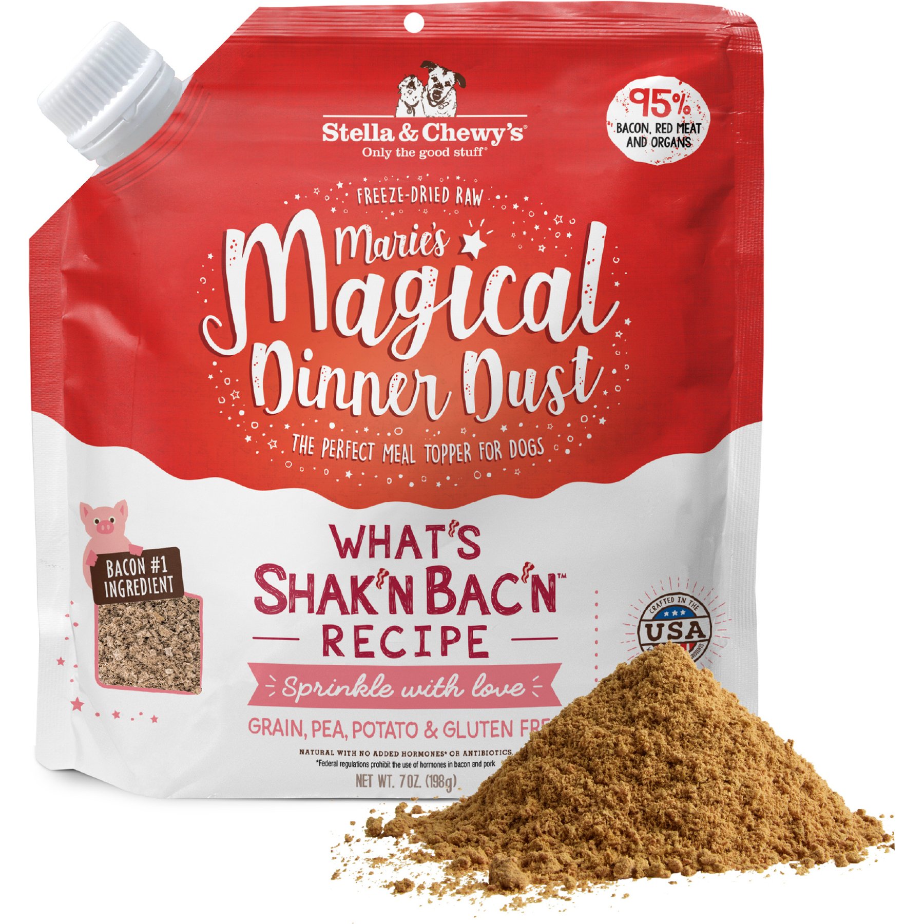 Stella & Chewy's Marie's Magical Dinner Dust What's Shak'n Bac'n Recipe Freeze-Dried Raw Dog Food Topper