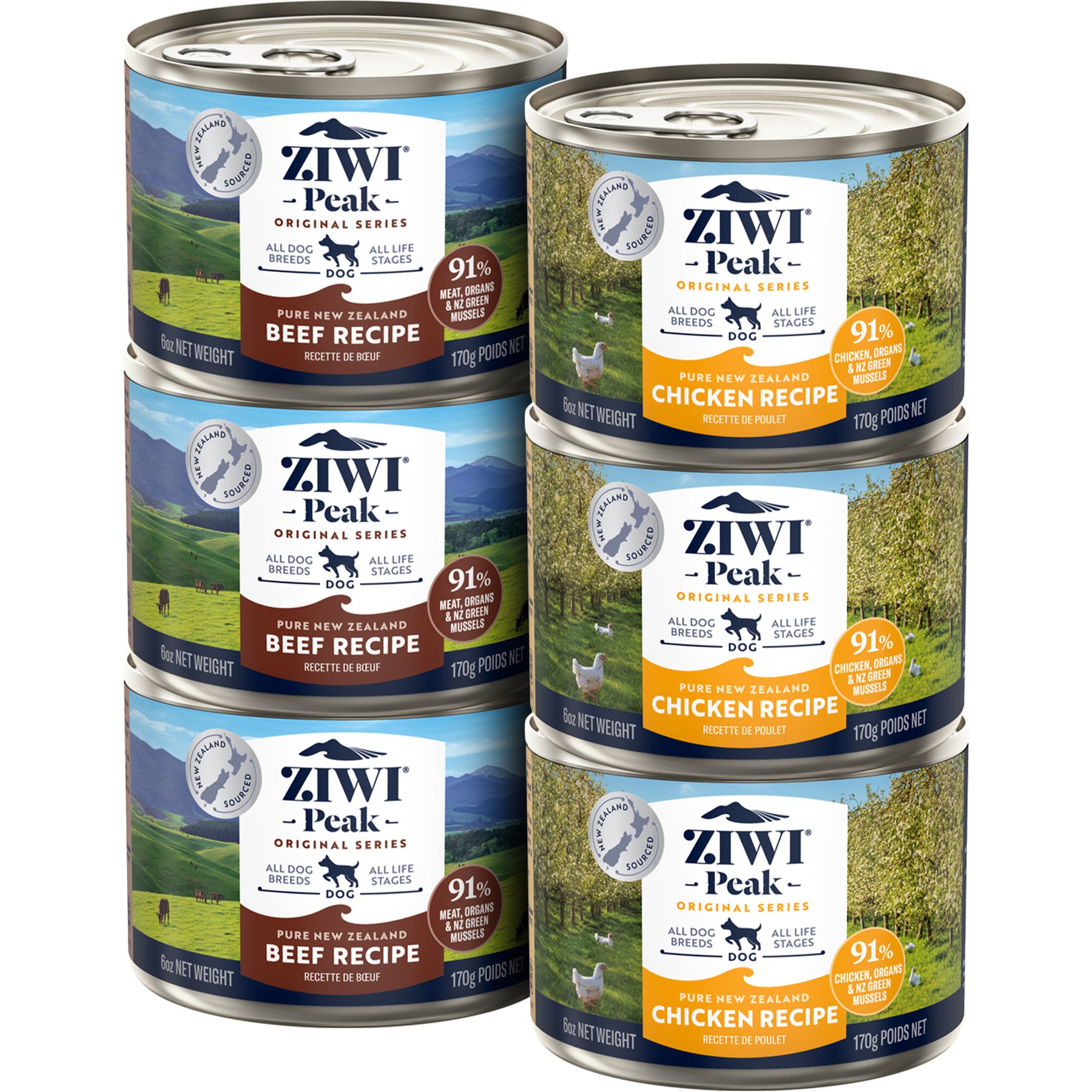 ZIWI Peak Variety Pack Adult Grain-Free Beef, Chicken Pate Canned Dog Food, 6-oz can, case of 6