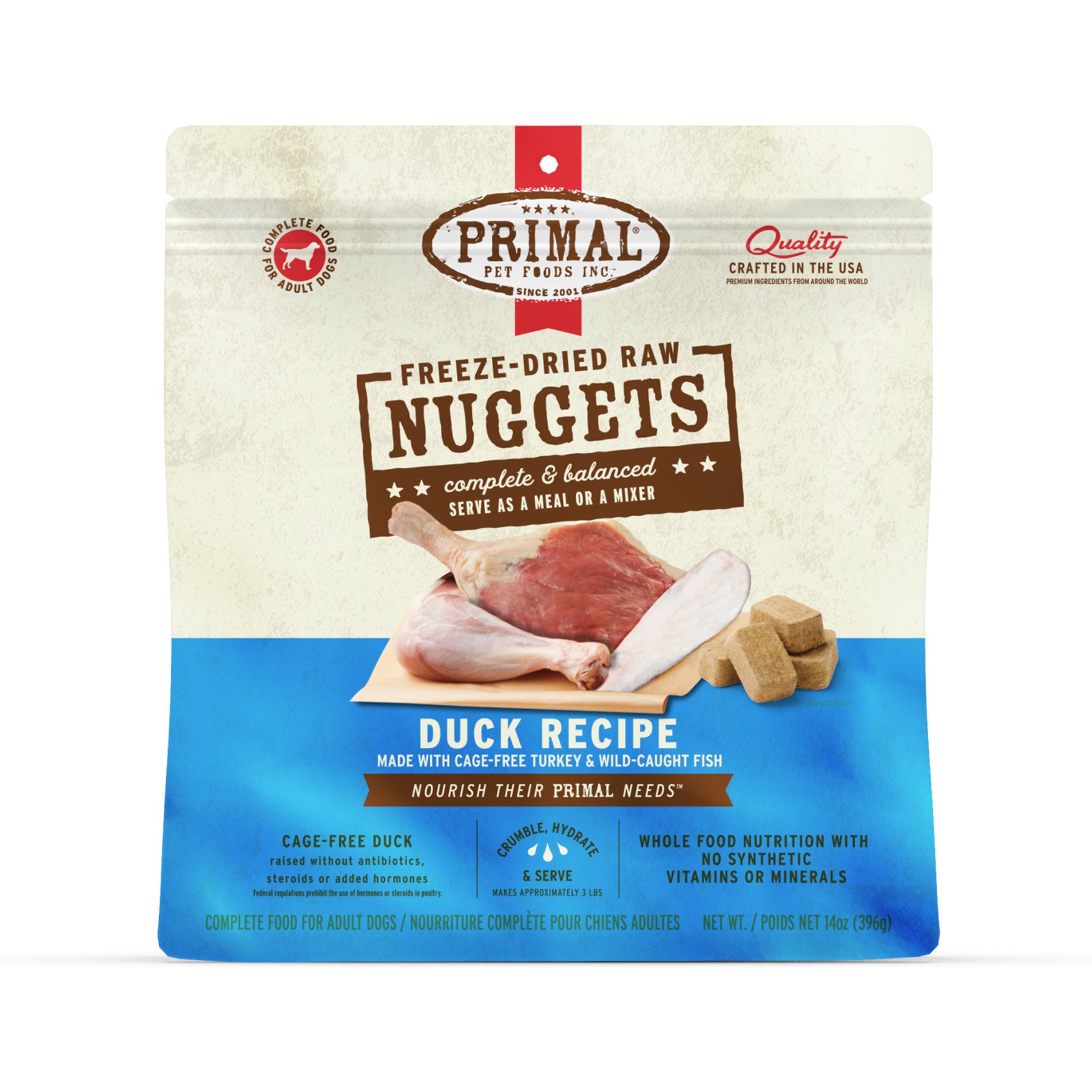 Primal Duck with Turkey & Fish Formula Nuggets Grain-Free Raw Freeze-Dried Dog Food