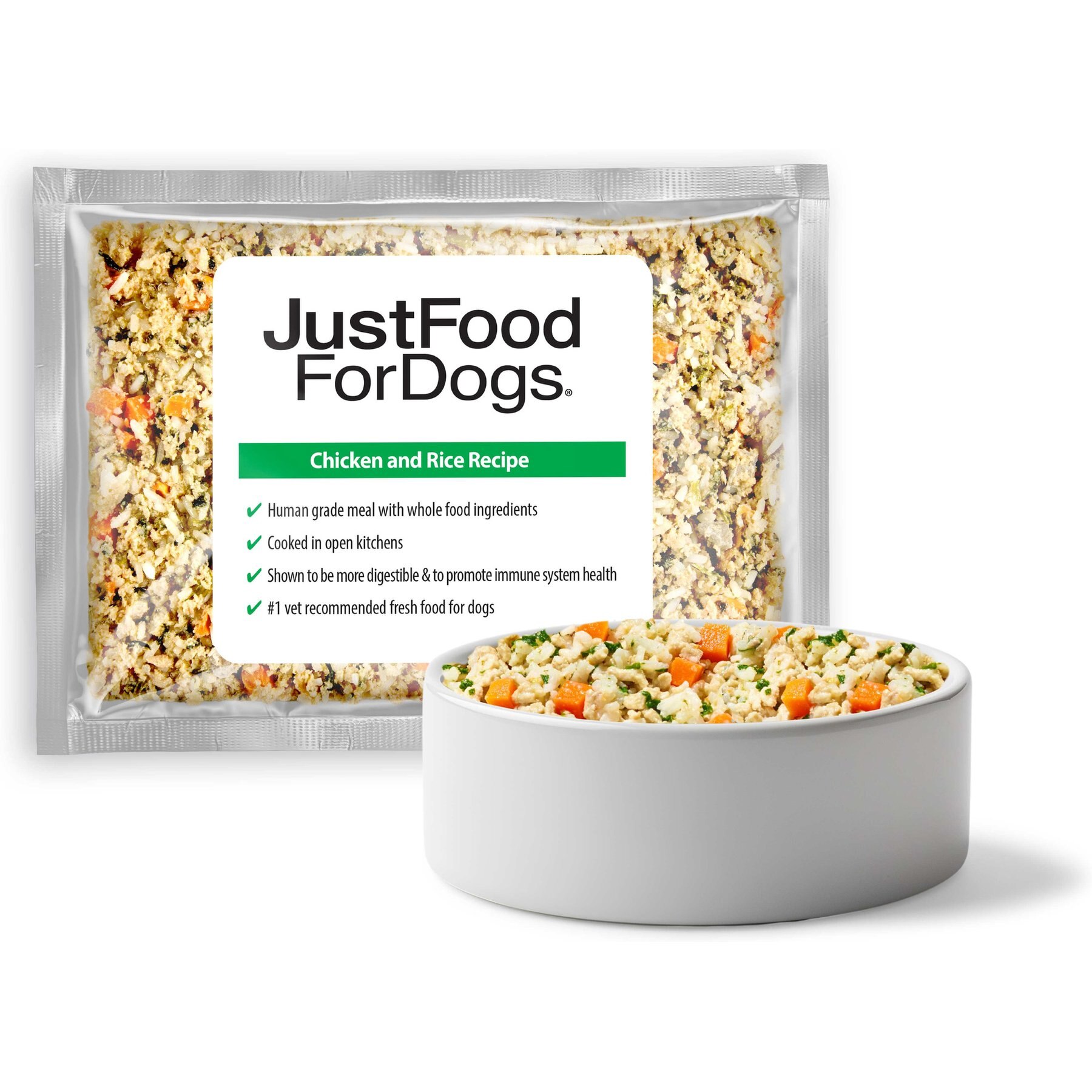 JustFoodForDogs Chicken & Rice Recipe Frozen Human-Grade Fresh Dog Food