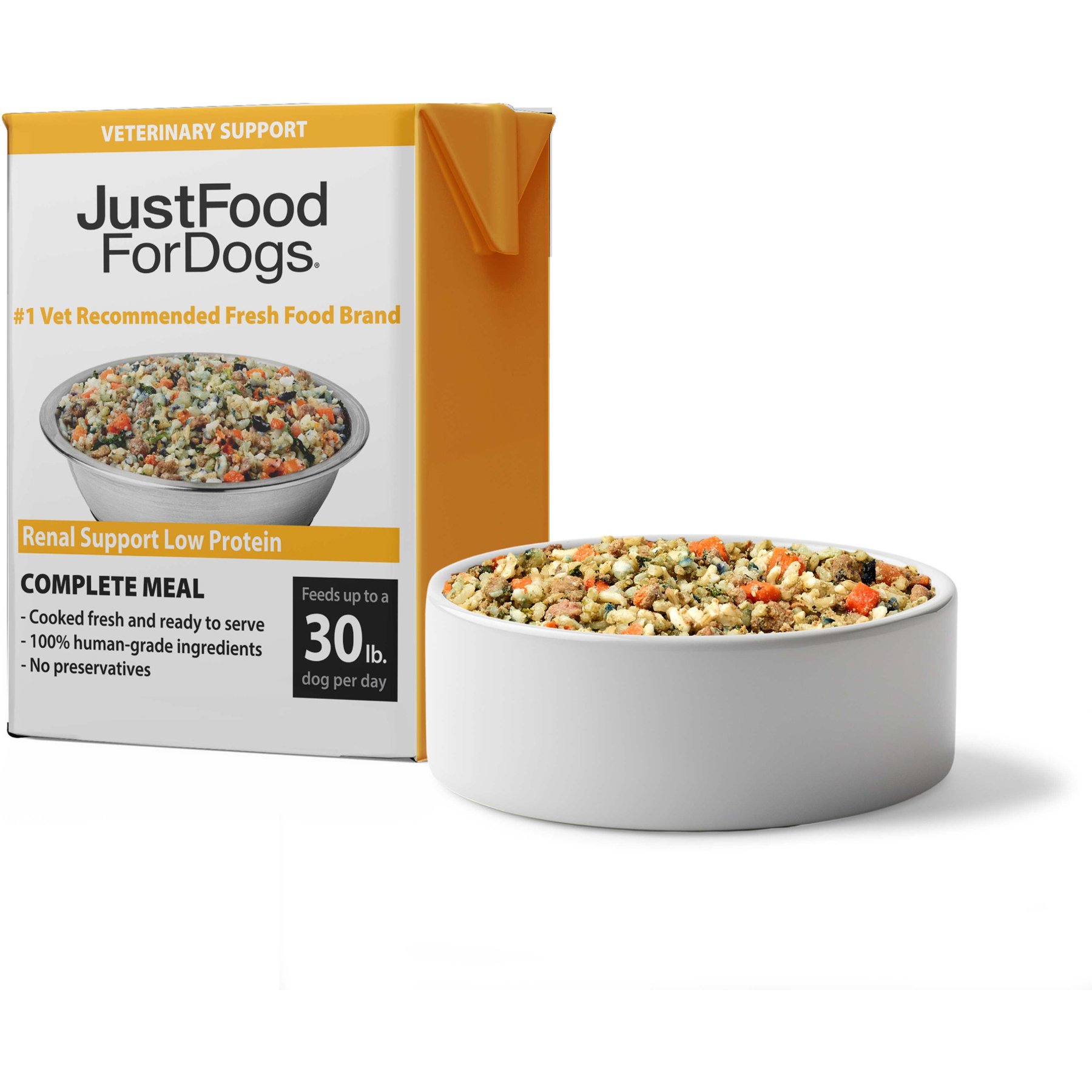 JustFoodForDogs Veterinary Diet PantryFresh Renal Support Low Protein Shelf-Stable Fresh Dog Food, 12.5-oz pouch, case of 12