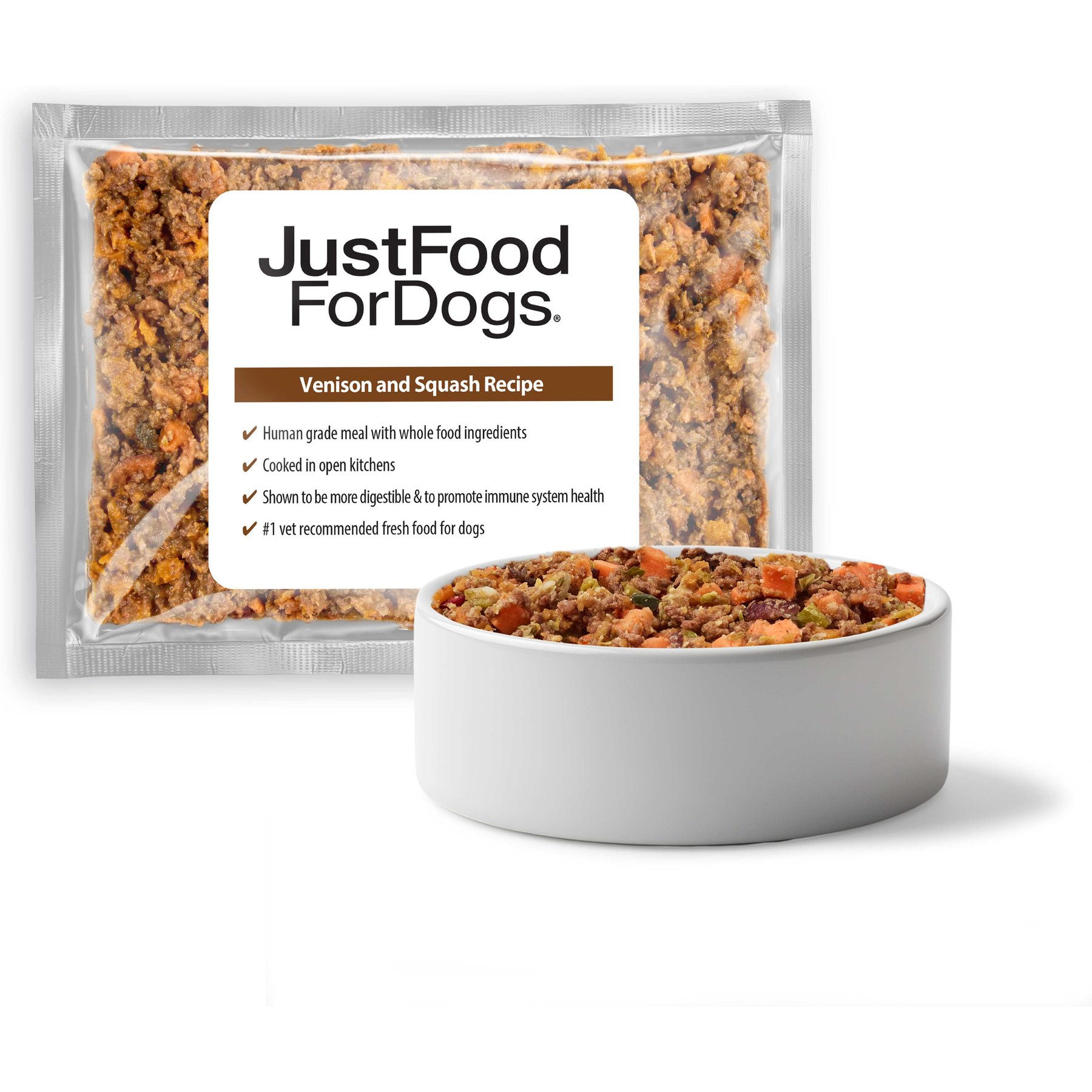 JustFoodForDogs Venison & Squash Recipe Frozen Human-Grade Fresh Dog Food