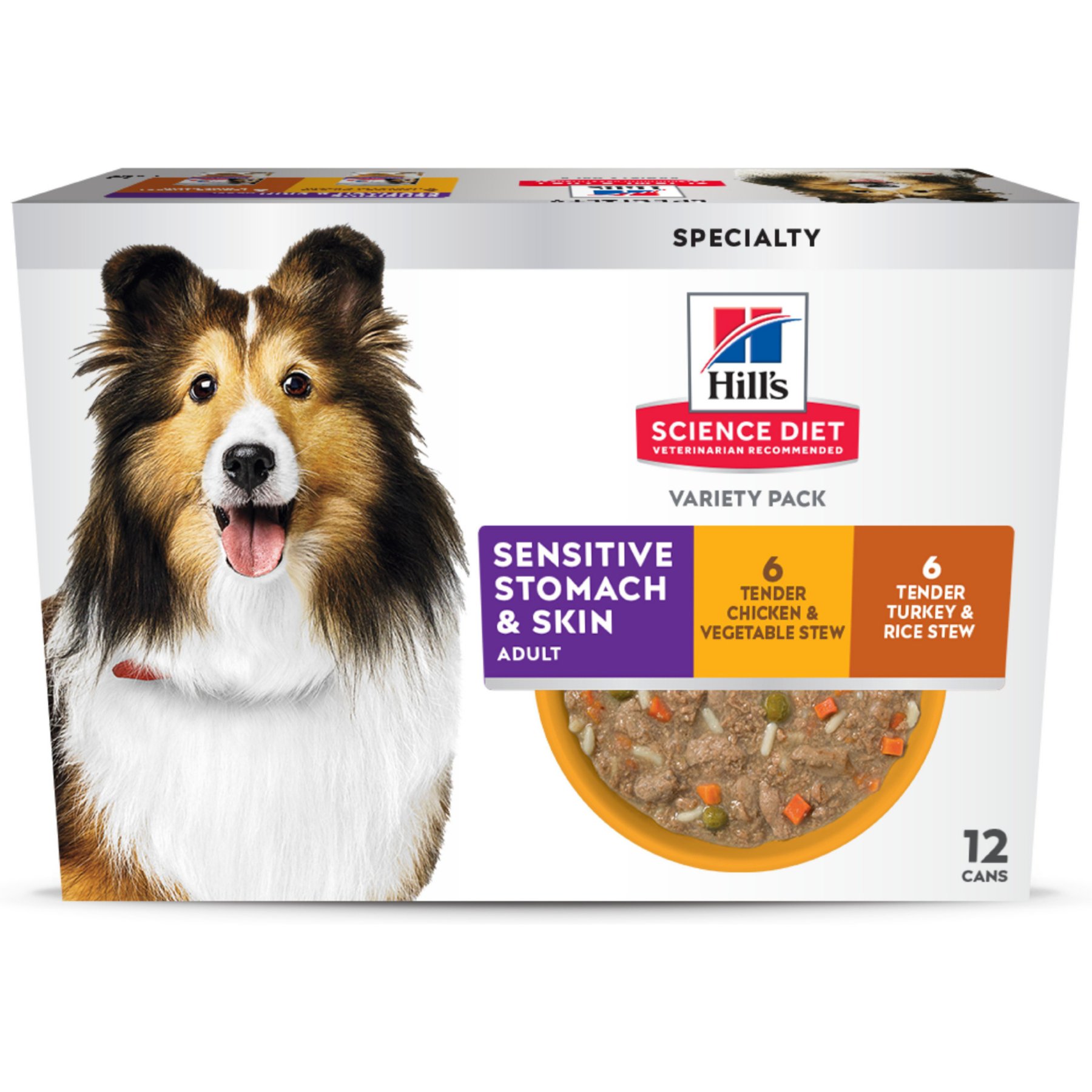 Hill's Science Diet Sensitive Stomach & Sensitive Skin Variety Pack Adult Turkey & Chicken Stew Canned Dog Food, 12.5-oz, 12 count