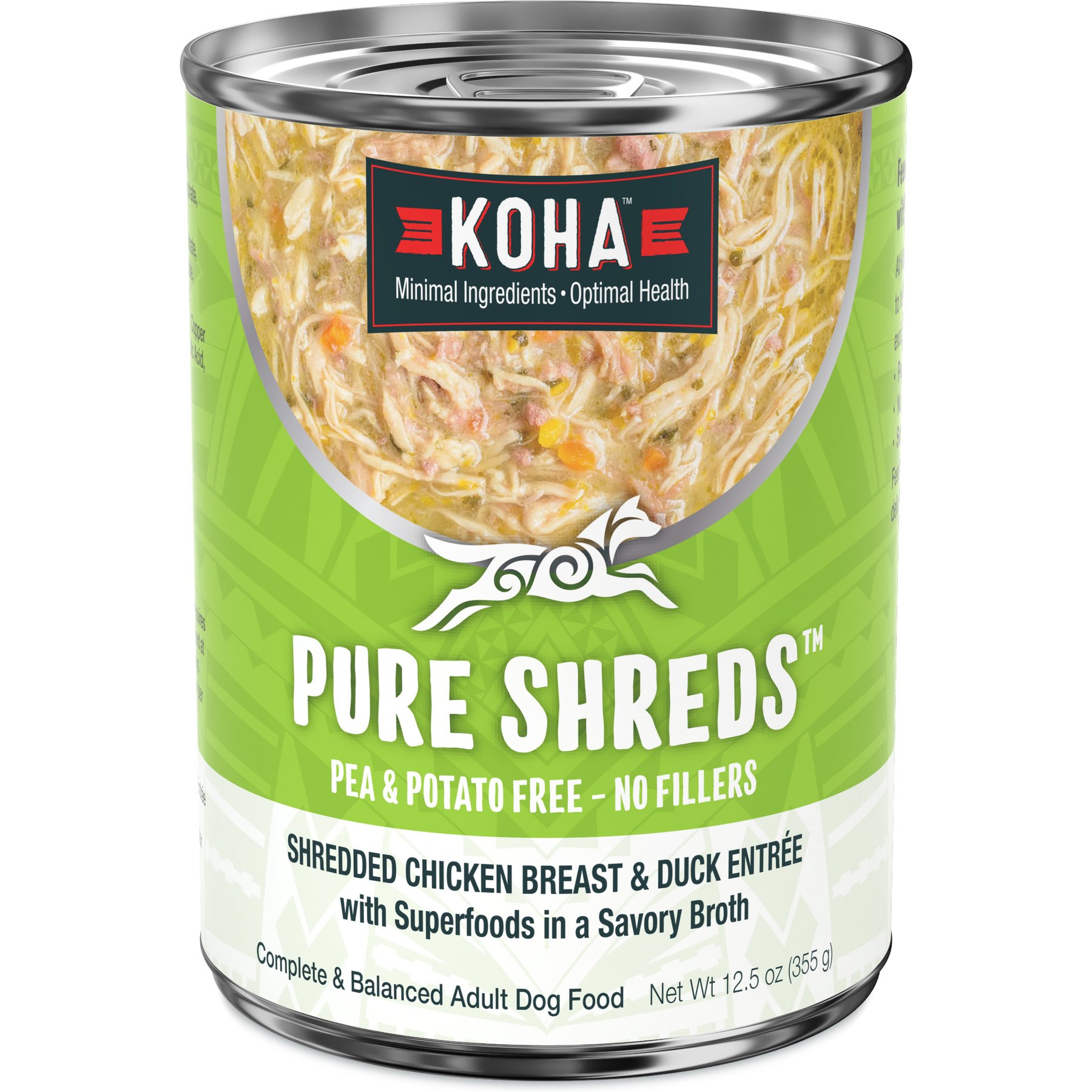 KOHA KOHA Pure Shreds Chicken & Duck Entree High Protein Wet Dog Food, 12.5-oz can, case of 12 dog food package