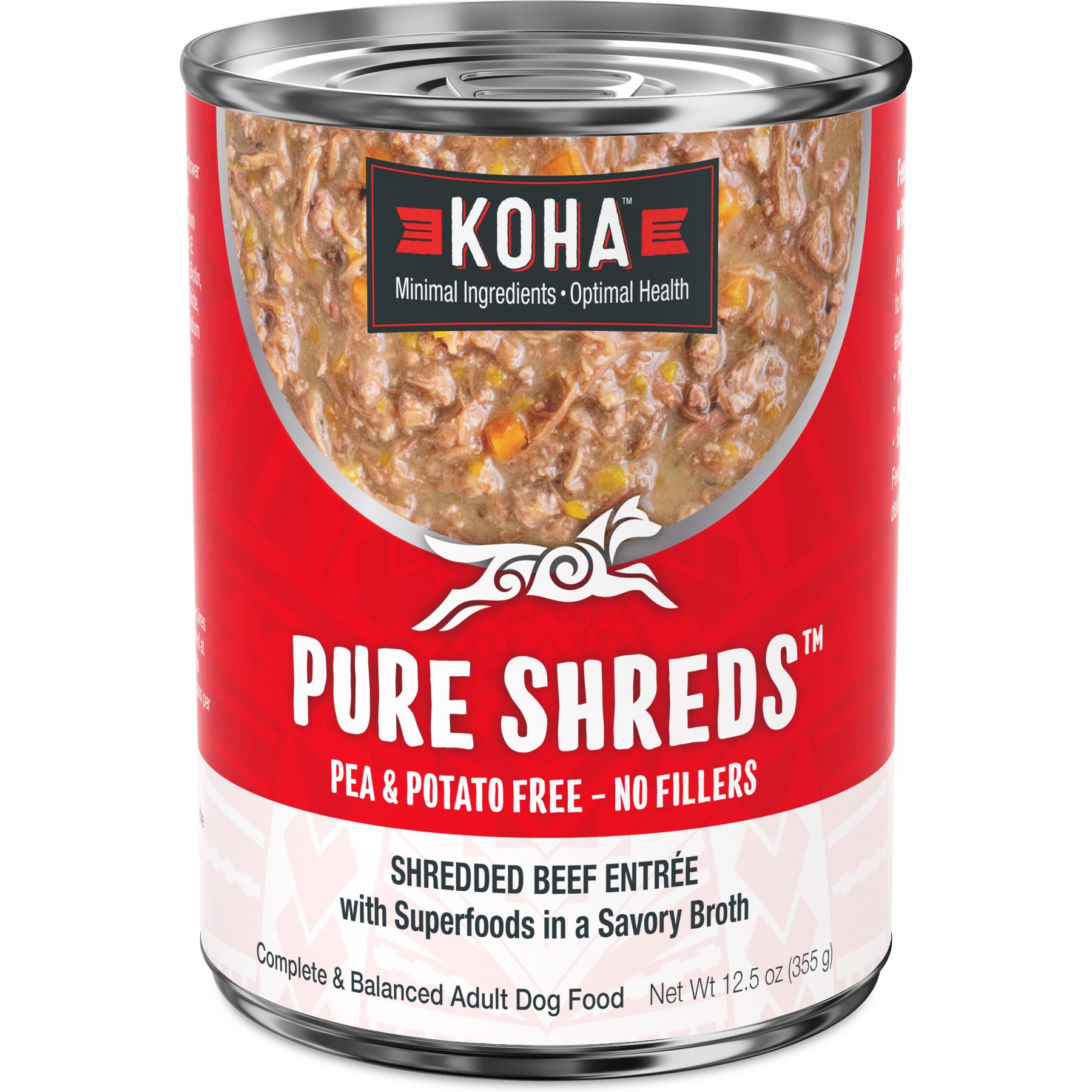 KOHA Pure Shreds Beef Entree High Protein Wet Dog Food, 12.5-oz can, case of 12