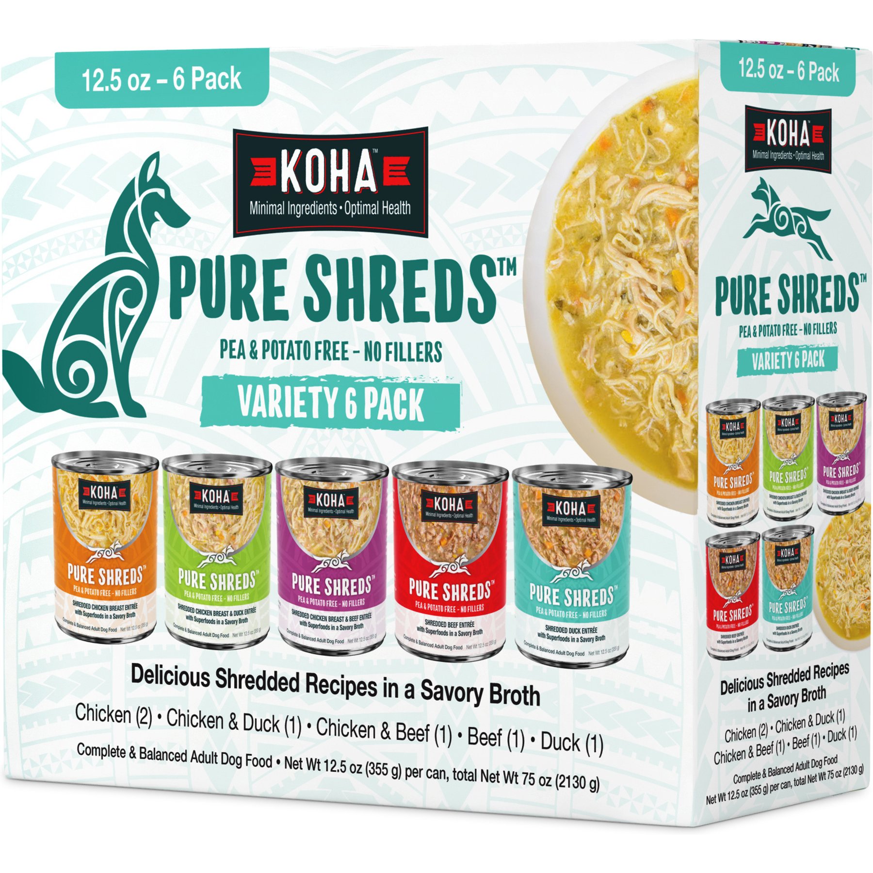 KOHA Pure Shreds Variety Pack High Protein Wet Dog Food, 12.5-oz can, case of 6