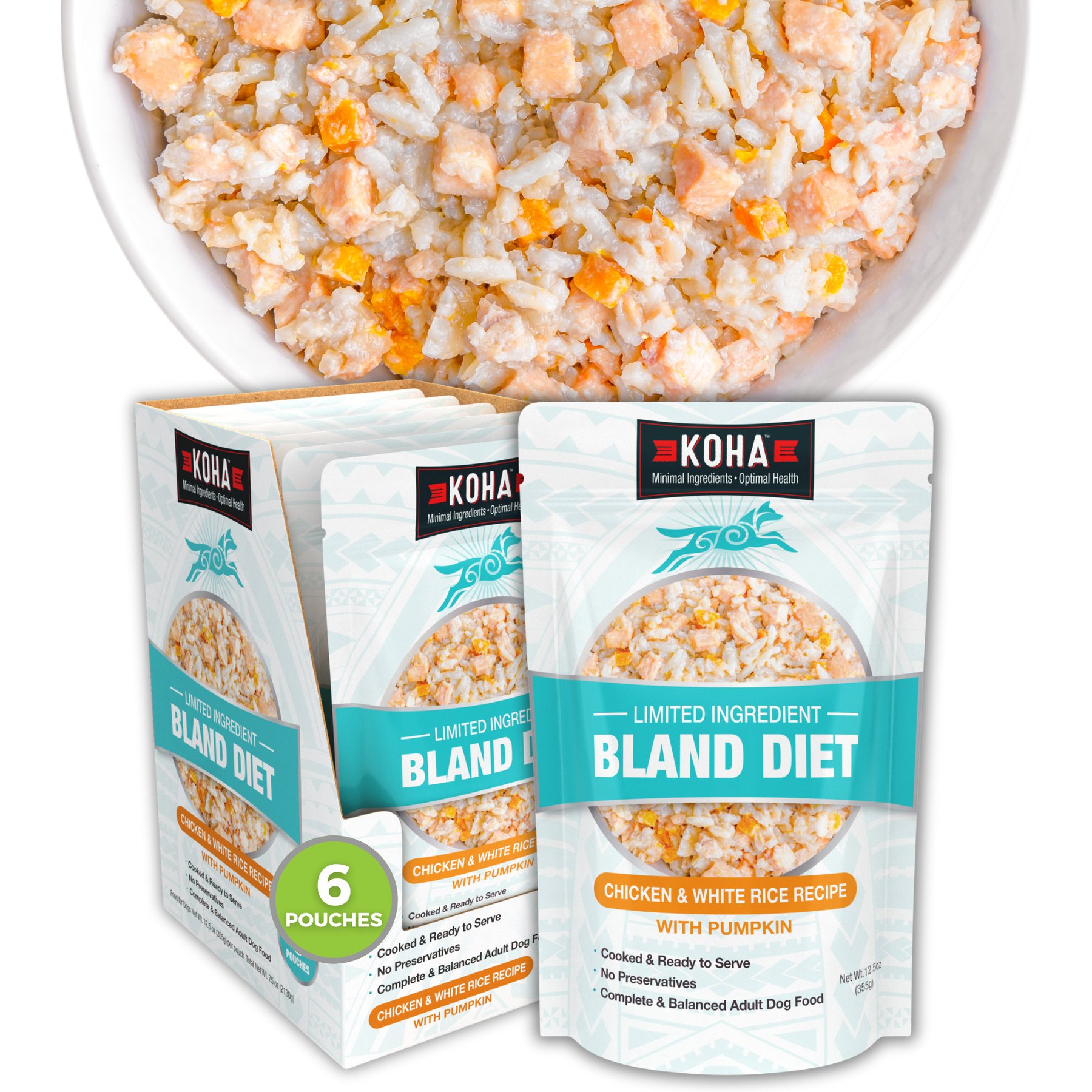 KOHA Limited Ingredient Bland Diet Sensitive Stomach Chicken & White Rice Wet Dog Food, 12.5-oz pouch, case of 6