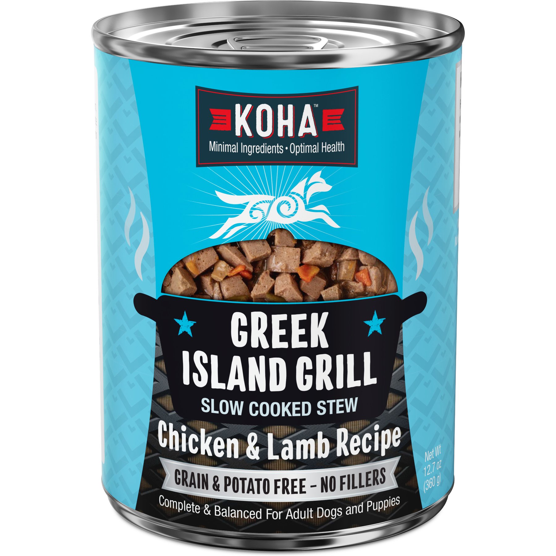 KOHA Greek Island Grill Slow Cooked Stew High Protein Wet Dog Food, 12.7-oz can, case of 12
