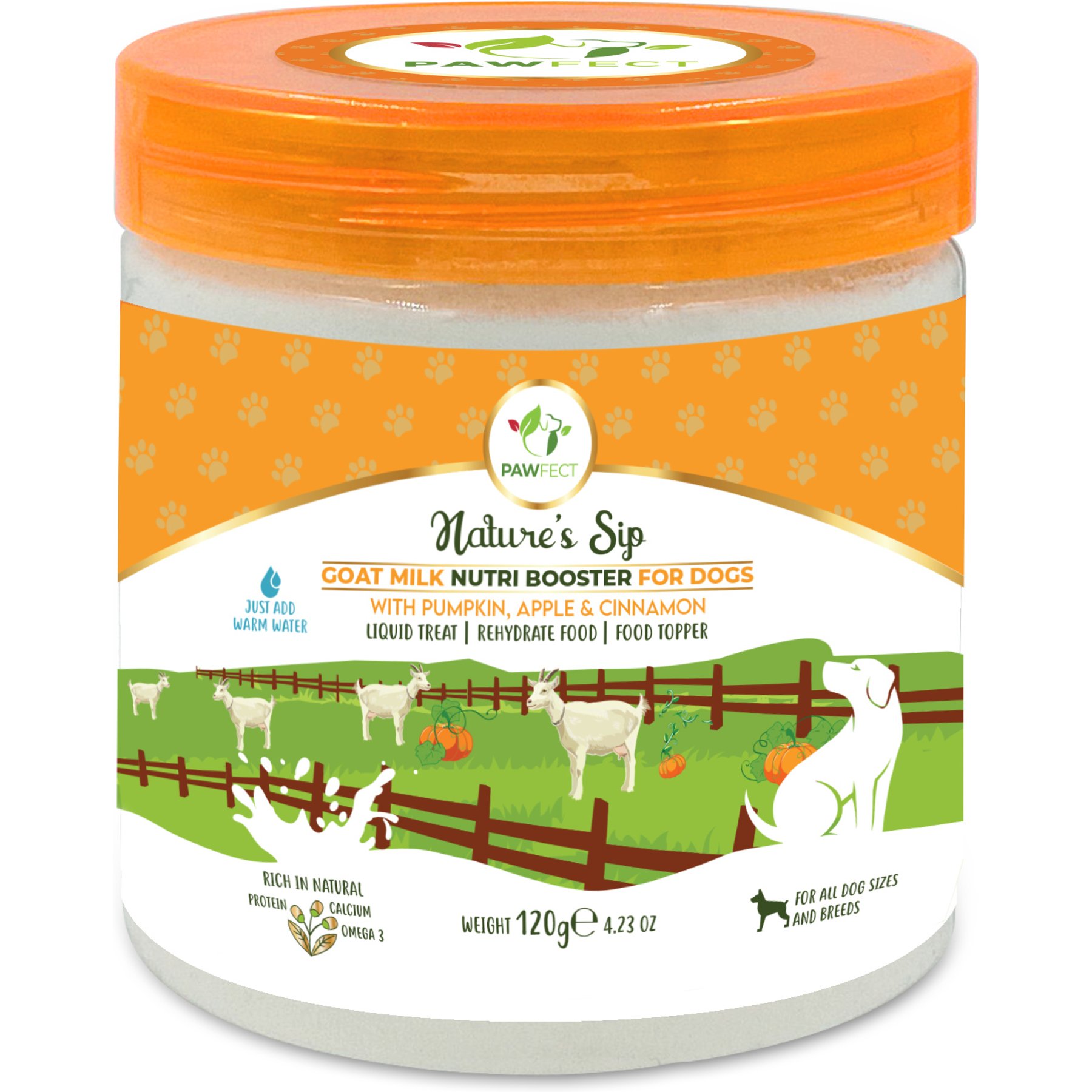 Pawfect Nature Sip Goat Milk Powder with Pumpkin, Apple & Cinnamon Grain-Free Dog Food Topper & Liquid Treat