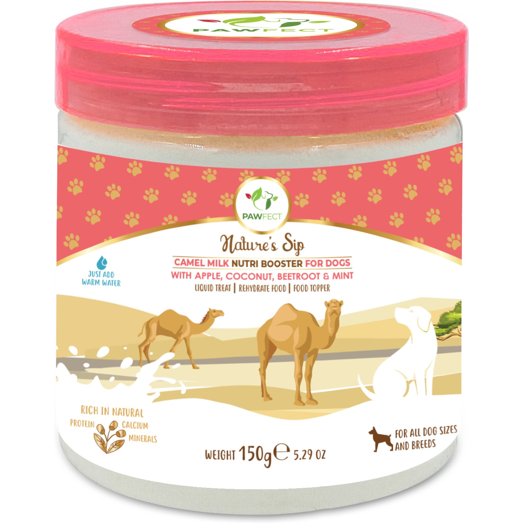 Pawfect Nature's Sip Camel Milk Powder with Apple, Coconut, Beetroot & Mint Grain-Free Dog Food Topper & Liquid Treat