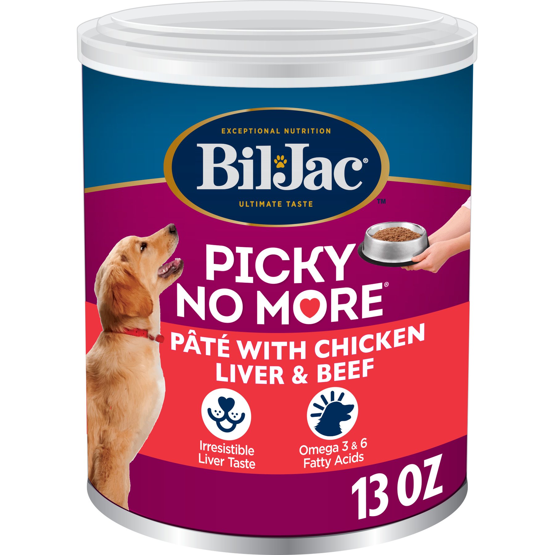 Bil-Jac Picky No More Chicken Liver & Beef Recipe Pate Canned Dog Food, 13-oz, case of 12