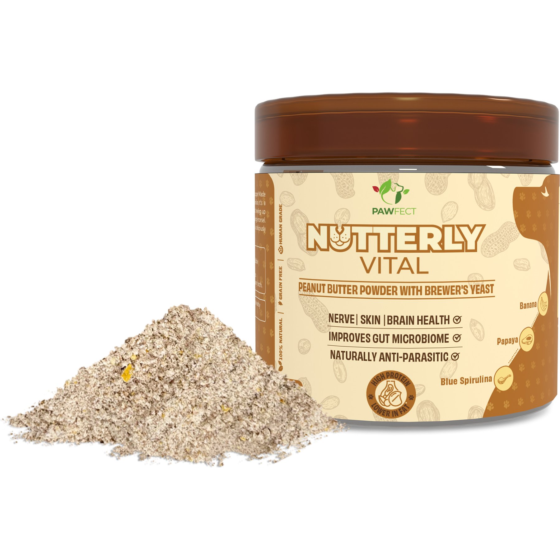 Pawfect Nutterly Vital All Natural Grain-Free Peanut Butter Powder with Brewer's Yeast Dog Food Topper