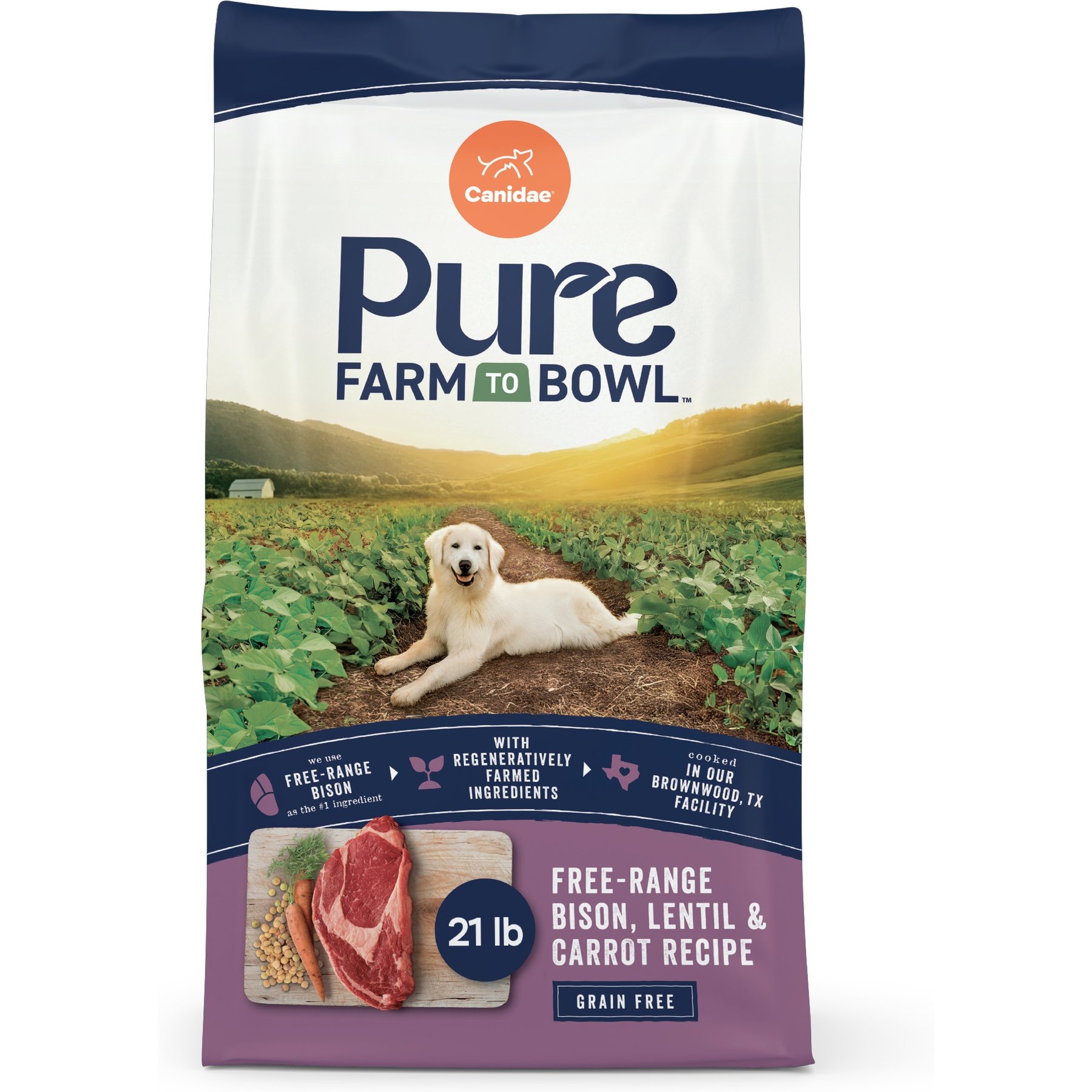 CANIDAE Pure Farm to Bowl Free-Range Bison, Lentil & Carrot Recipe Dry Dog Food