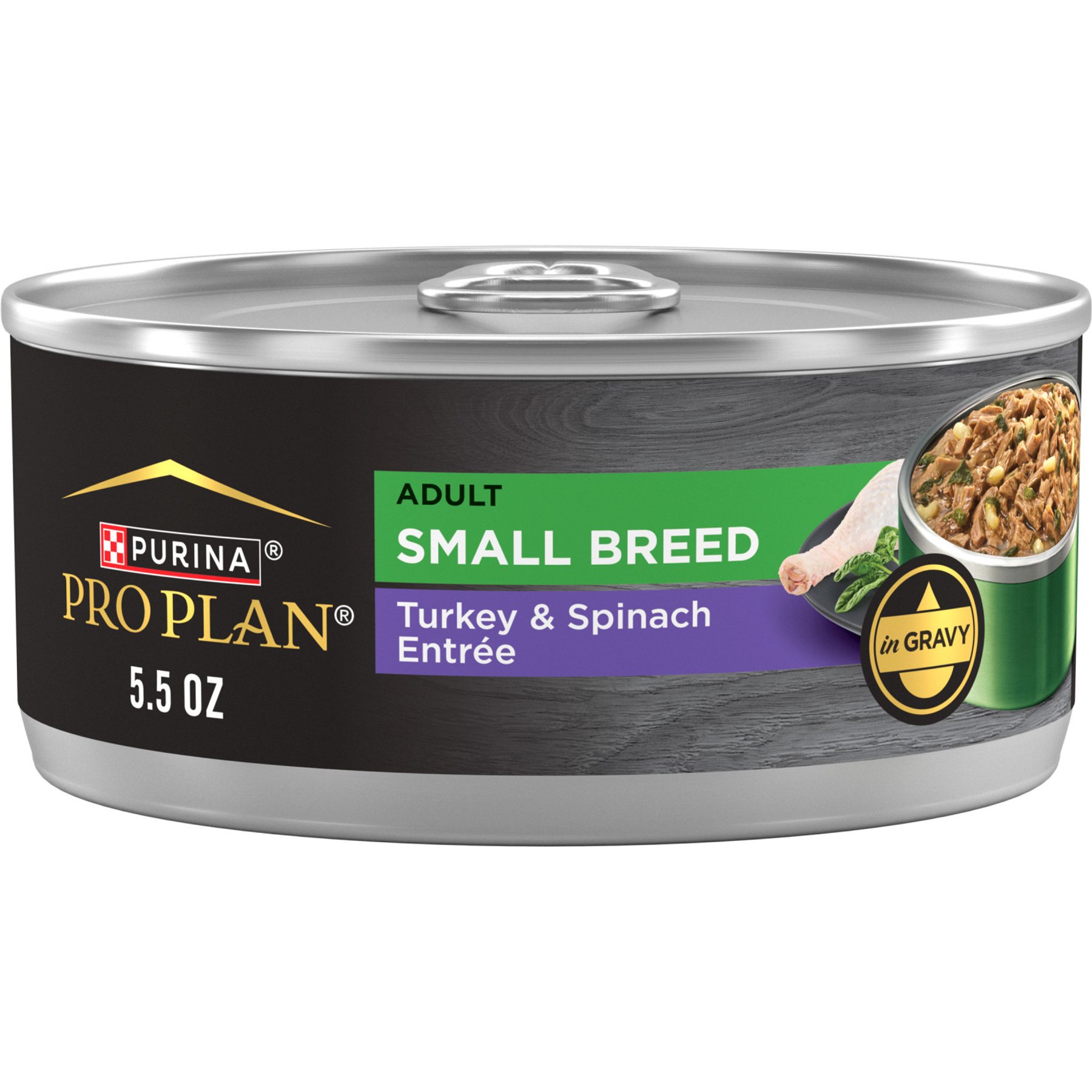 Purina Pro Plan Adult Small Breed High-Protein Turkey & Spinach Entree in Gravy Shredded Wet Dog Food, 5.5-oz can, case of 24
