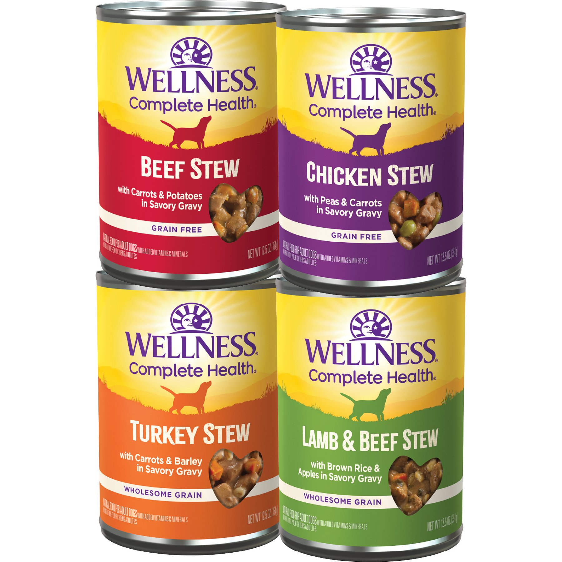Wellness Complete Health Stews Variety Pack Grain-Free Wet Dog Food, 12.5-oz can, case of 4