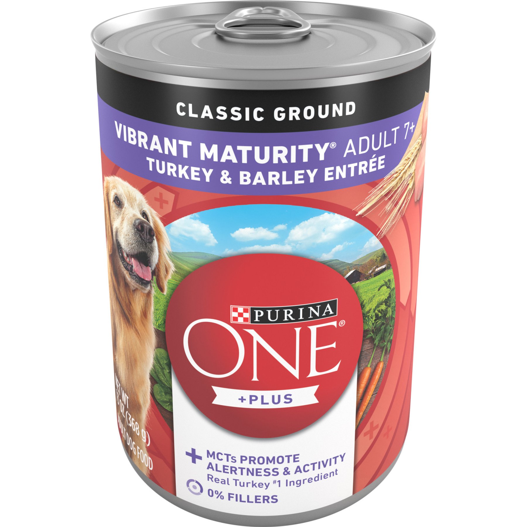 Purina ONE +Plus Adult Classic Ground Vibrant Maturity Senior Adult 7+ Turkey & Barley Entree Canned Dog Food