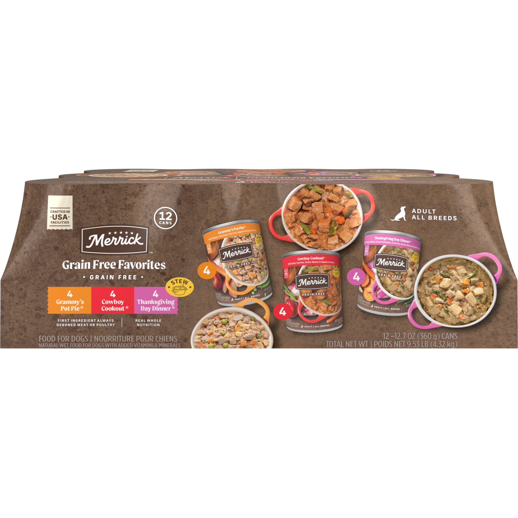 Merrick Favorites Variety Pack Adult Grain-Free Turkey Chicken & Beef Wet Dog Food