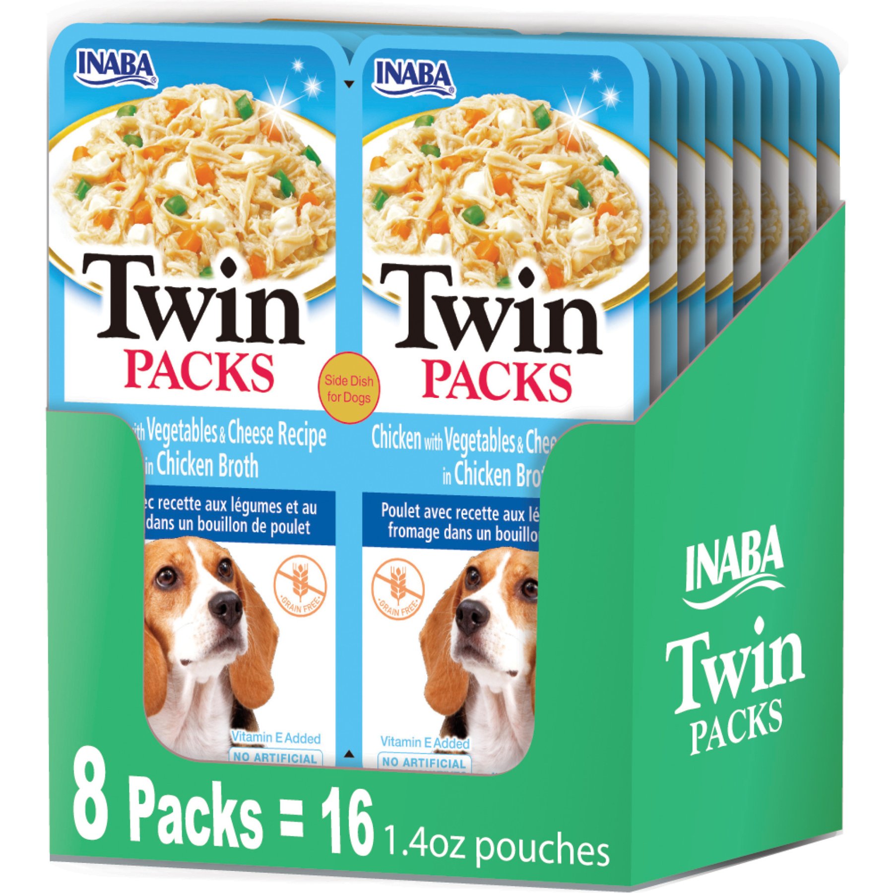 Inaba Twin Packs Chicken with Vegetables & Cheese Grain-Free Dog Food Topper, 1.4-oz pouch, 16 count