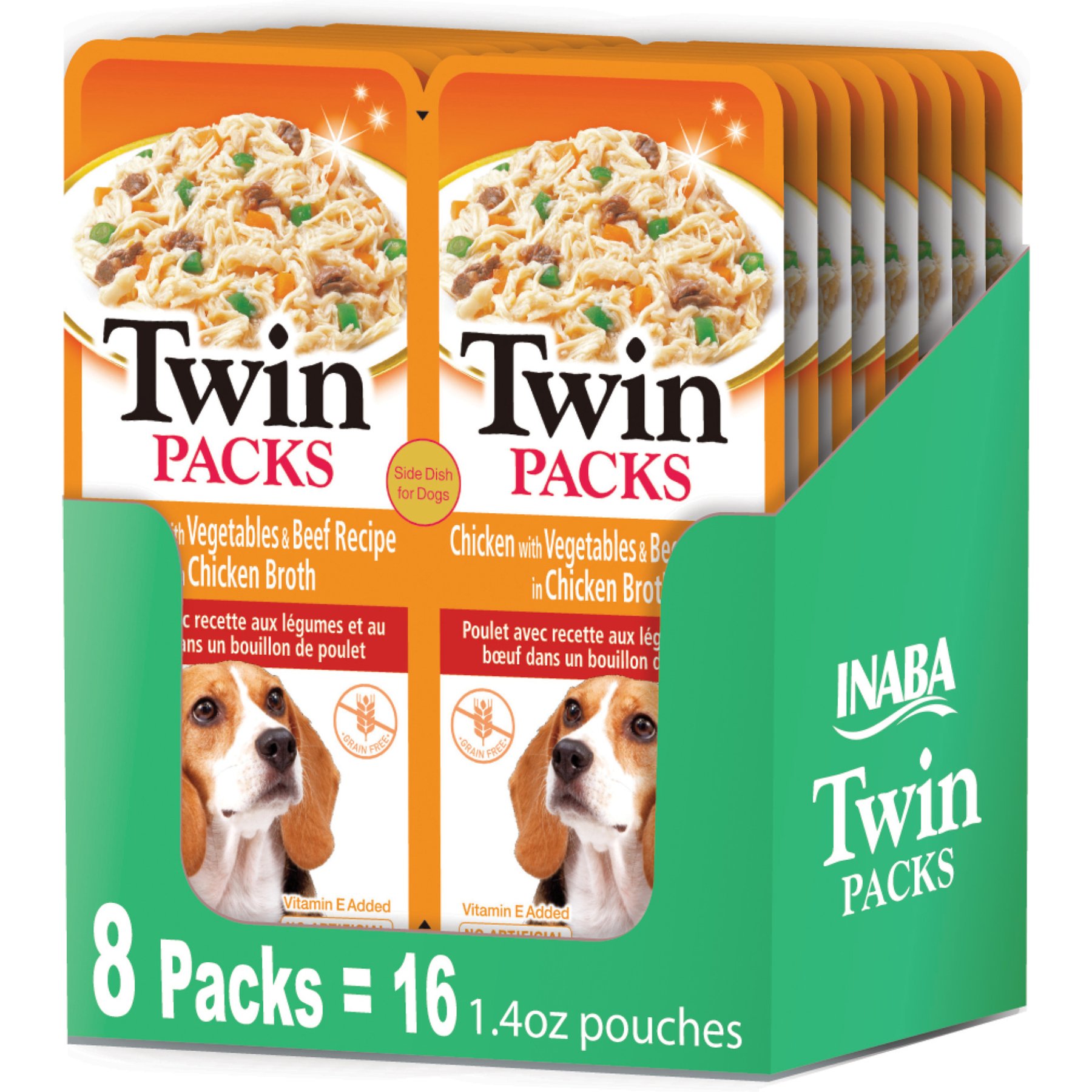 Inaba Twin Packs Chicken with Vegetables & Beef Recipe with Chicken Broth Grain-Free Dog Food Topper, 1.4-oz pouch, 16 count